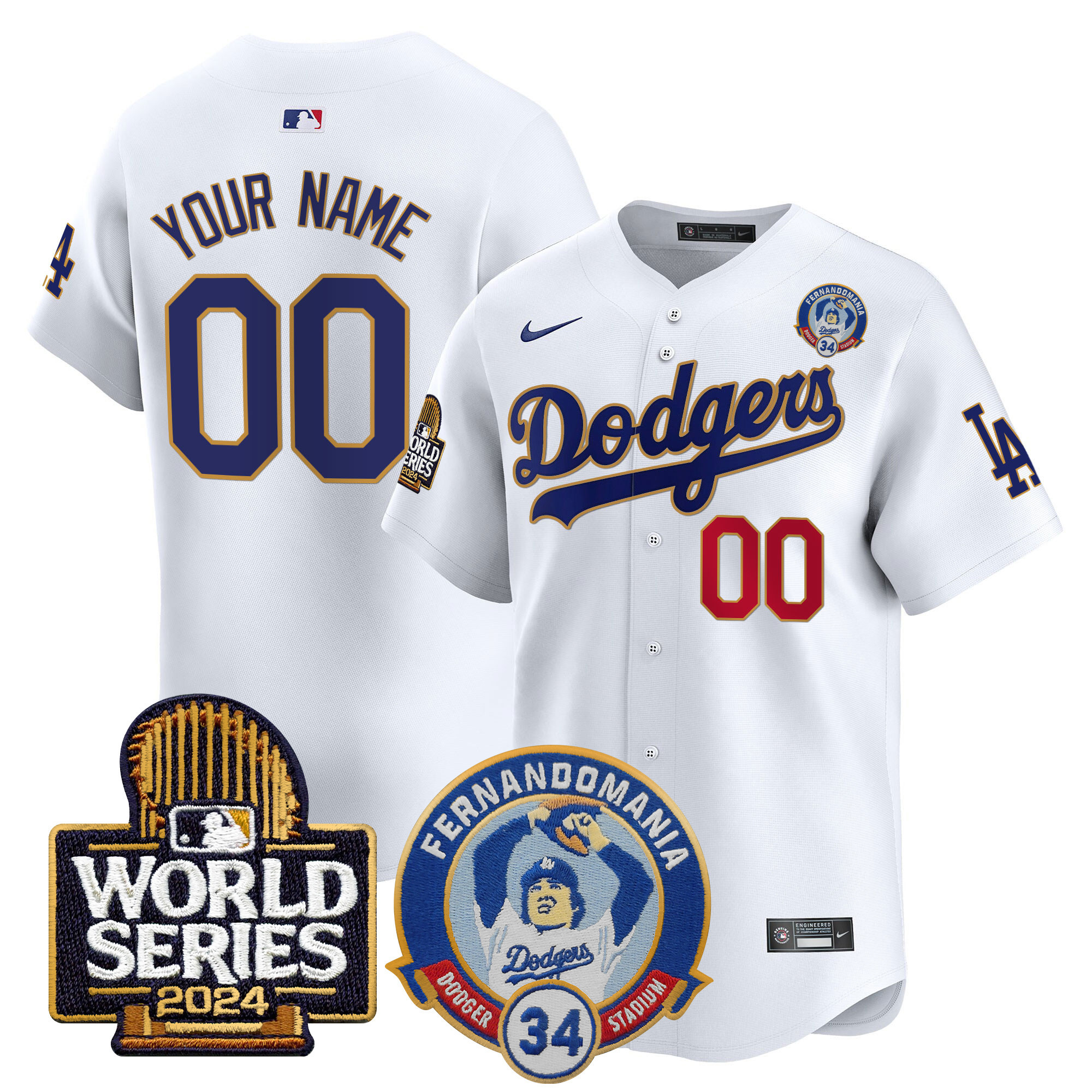 Dodgers Fernando Valenzuela & 2024 World Series Patch Vapor Premier Limited Custom Jersey - All Stitched