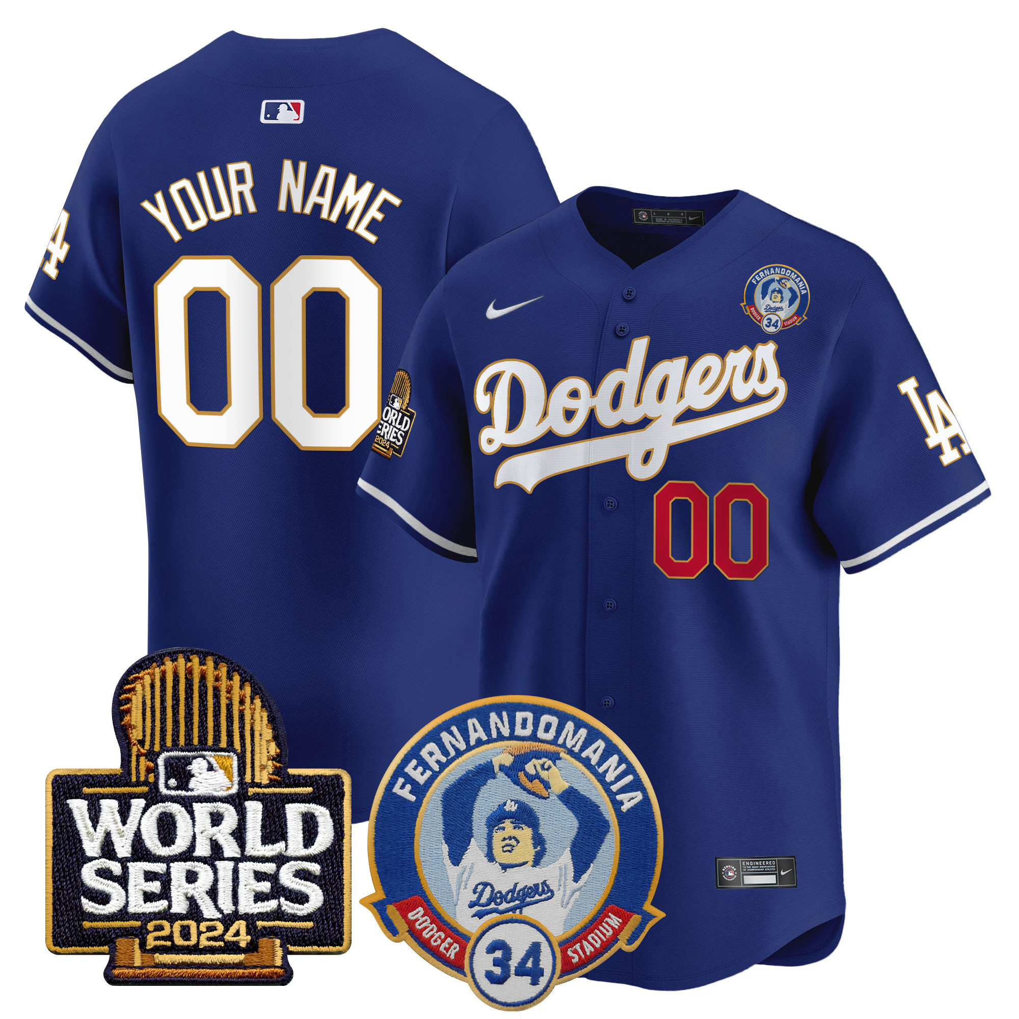Dodgers Fernando Valenzuela & 2024 World Series Patch Vapor Premier Limited Custom Jersey - All Stitched