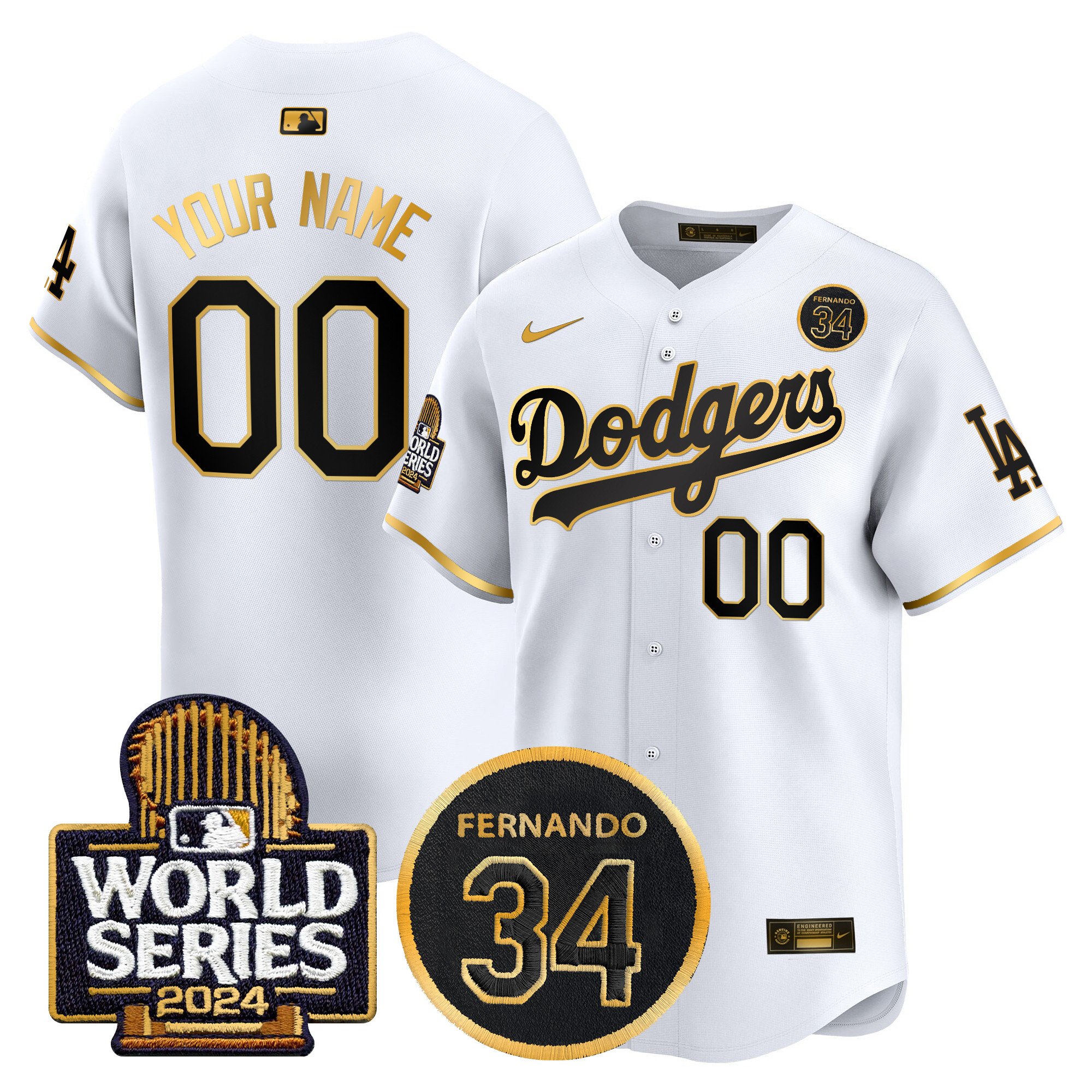 Dodgers Fernando Valenzuela Memorial & 2024 World Series Patch Vapor Premier Limited Custom Jersey - All Stitched