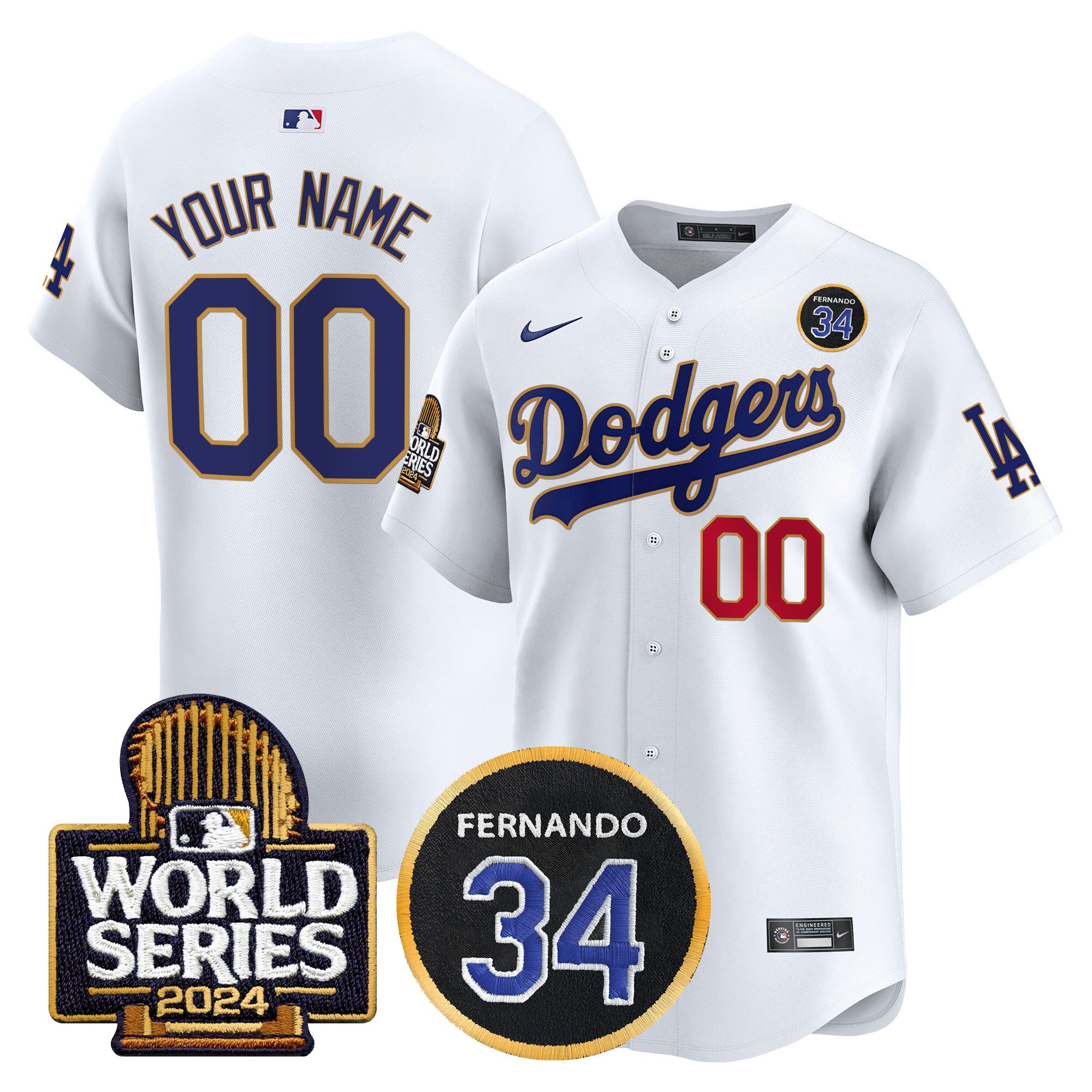 Dodgers Fernando Valenzuela Memorial & 2024 World Series Patch Vapor Premier Limited Custom Jersey - All Stitched
