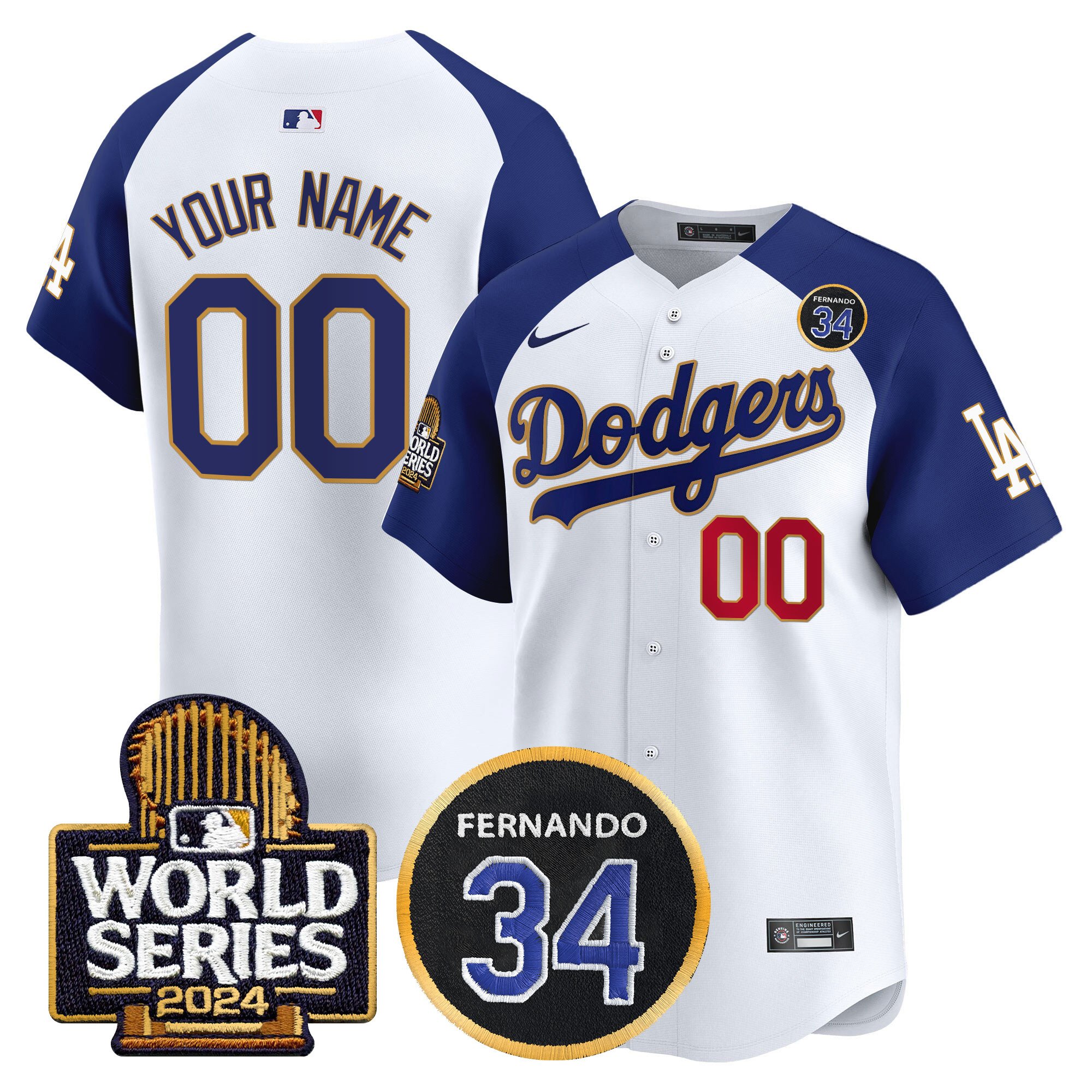 Dodgers Fernando Valenzuela Memorial & 2024 World Series Patch Vapor Premier Limited Custom Jersey - All Stitched