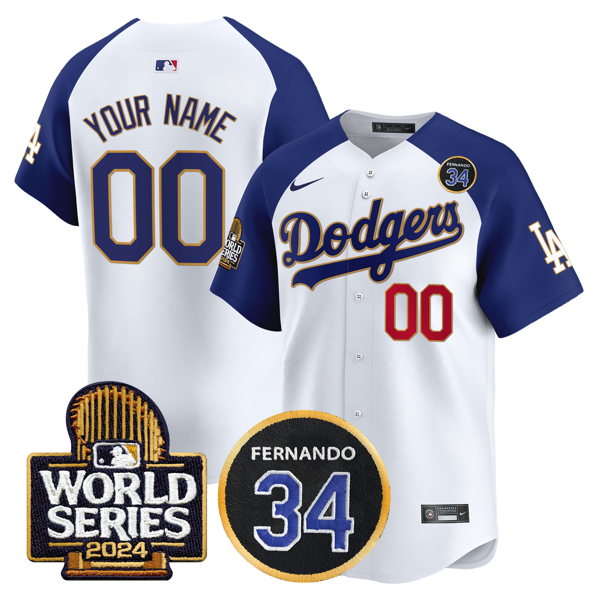 Dodgers Fernando Valenzuela Memorial & 2024 World Series Patch Vapor Premier Limited Custom Jersey - All Stitched