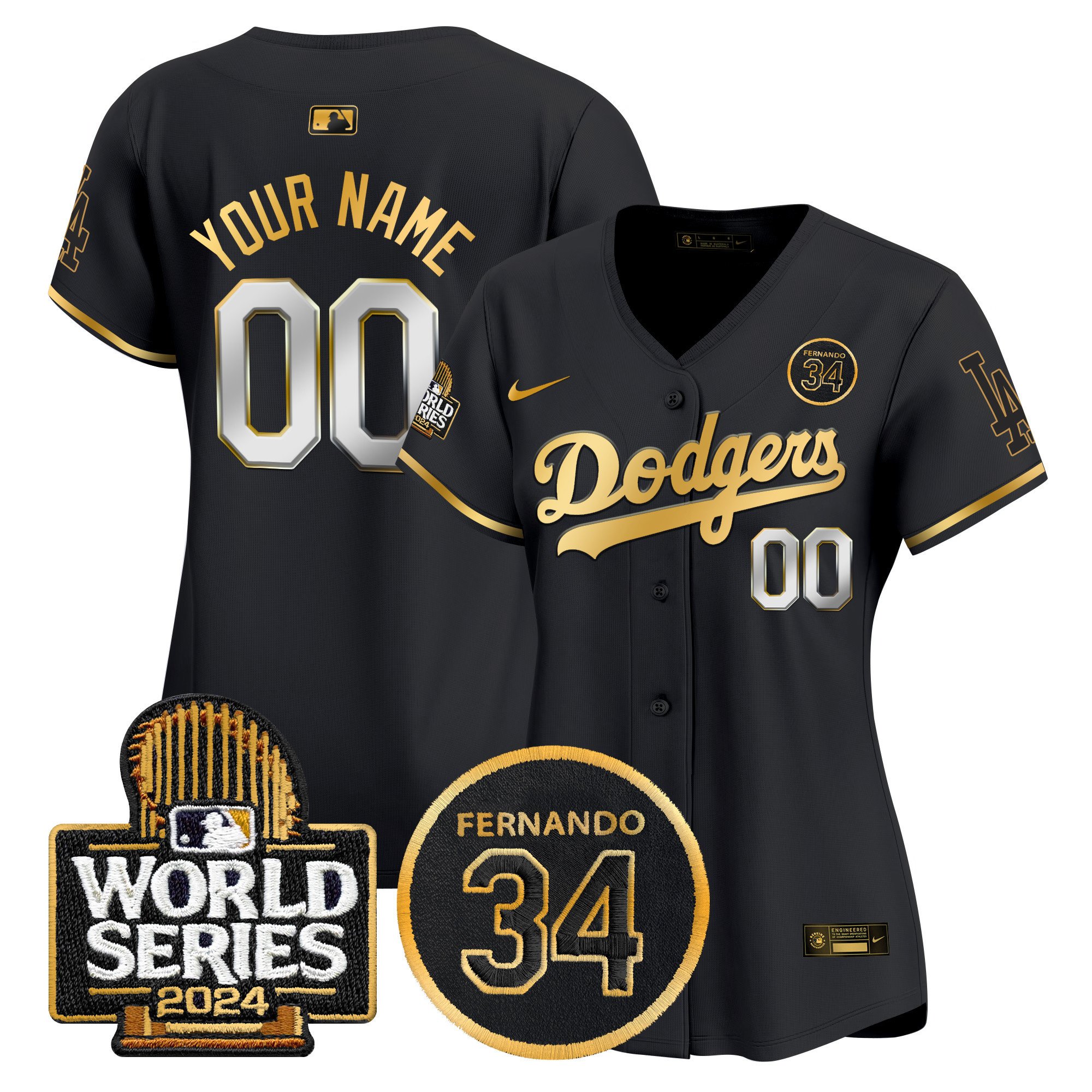 Dodgers Fernando Valenzuela Memorial & 2024 World Series Patch Vapor Premier Limited Custom Jersey - All Stitched