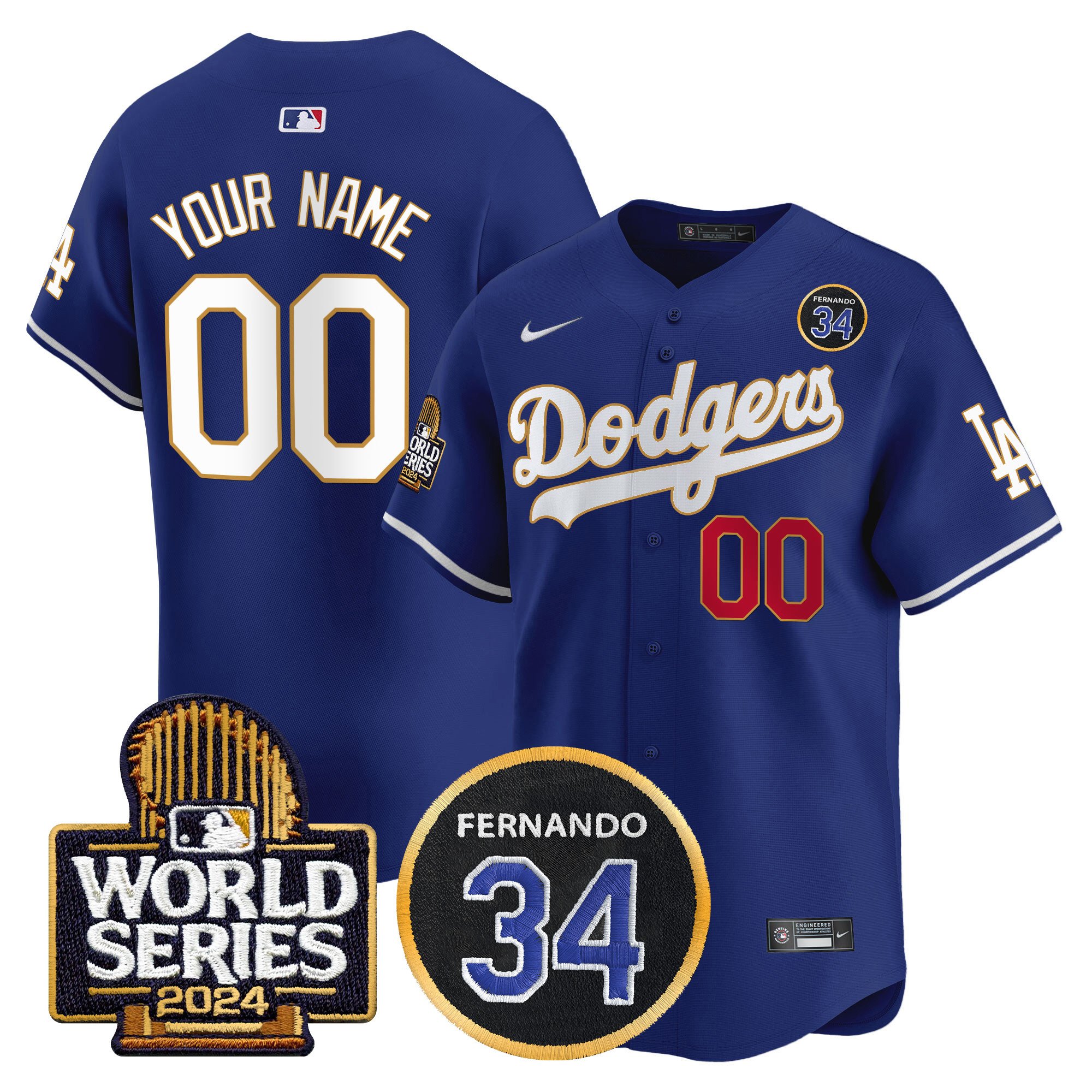 Dodgers Fernando Valenzuela Memorial & 2024 World Series Patch Vapor Premier Limited Custom Jersey - All Stitched
