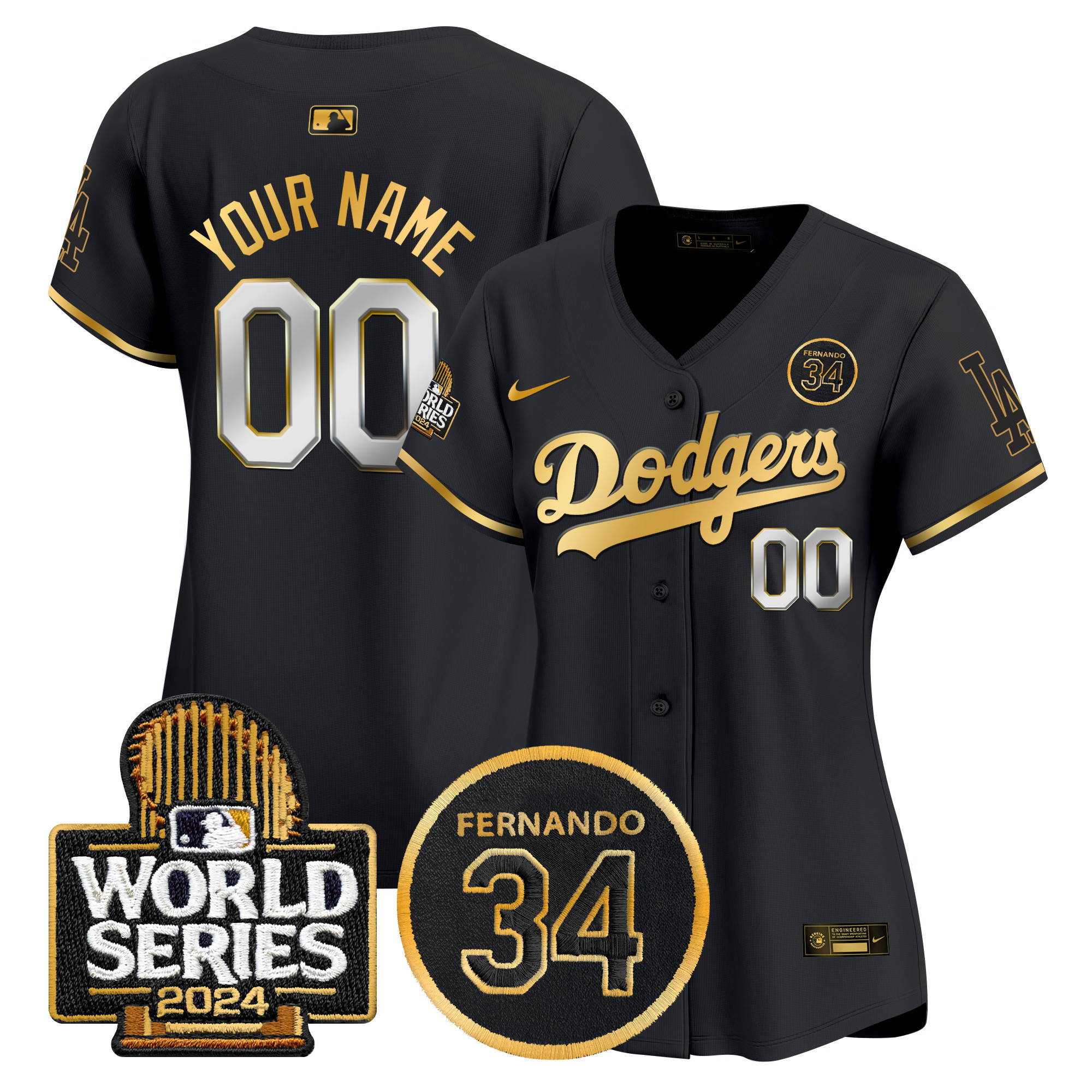 Dodgers Fernando Valenzuela Memorial & 2024 World Series Patch Vapor Premier Limited Custom Jersey - All Stitched