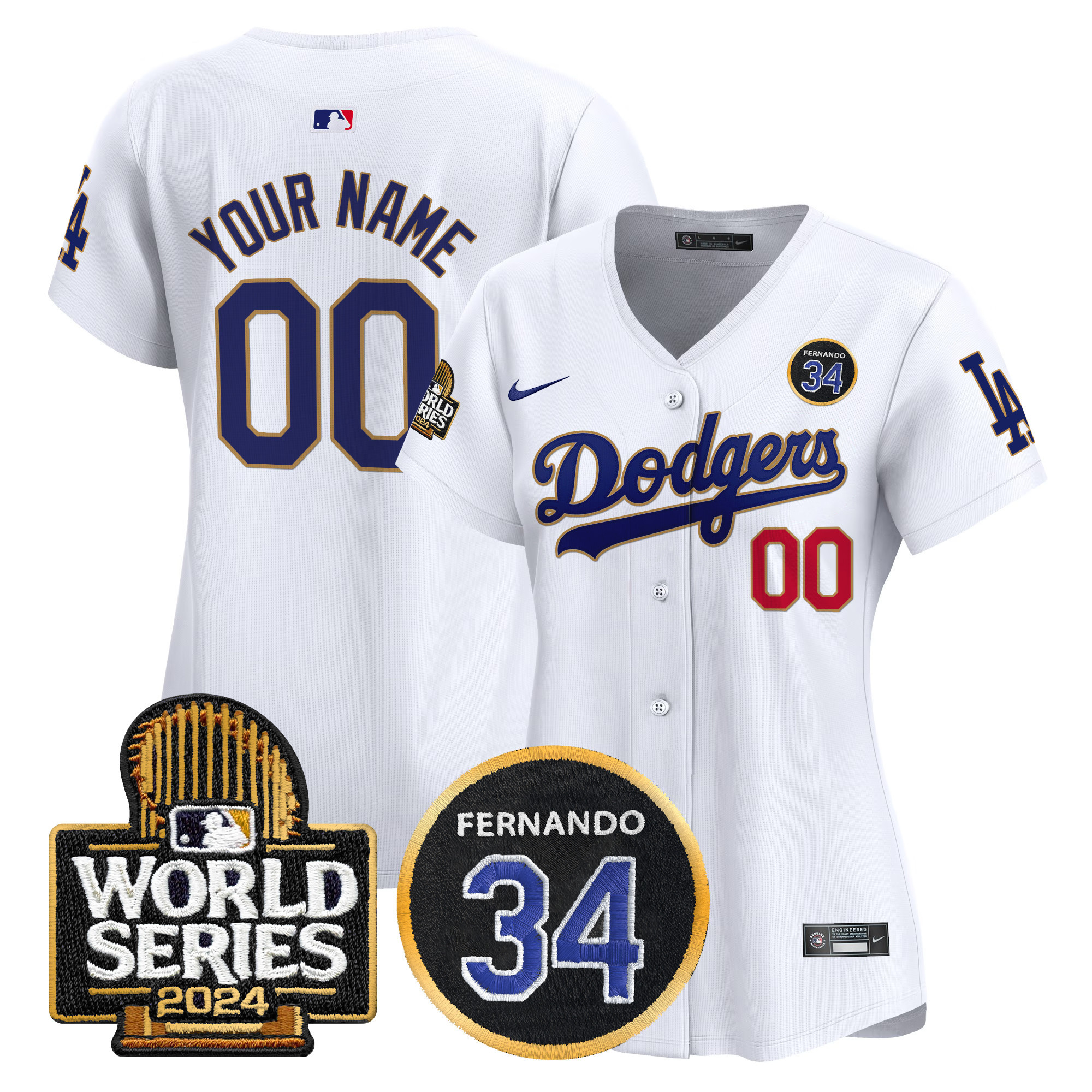 Dodgers Fernando Valenzuela Memorial & 2024 World Series Patch Vapor Premier Limited Custom Jersey - All Stitched