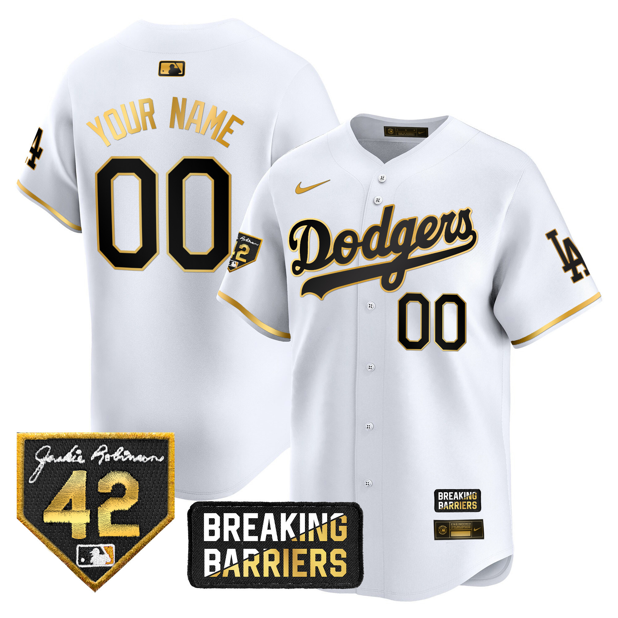 Dodgers Jackie Robinson Breaking Barriers Patch Vapor Premier Limited Custom Jersey - All Stitched