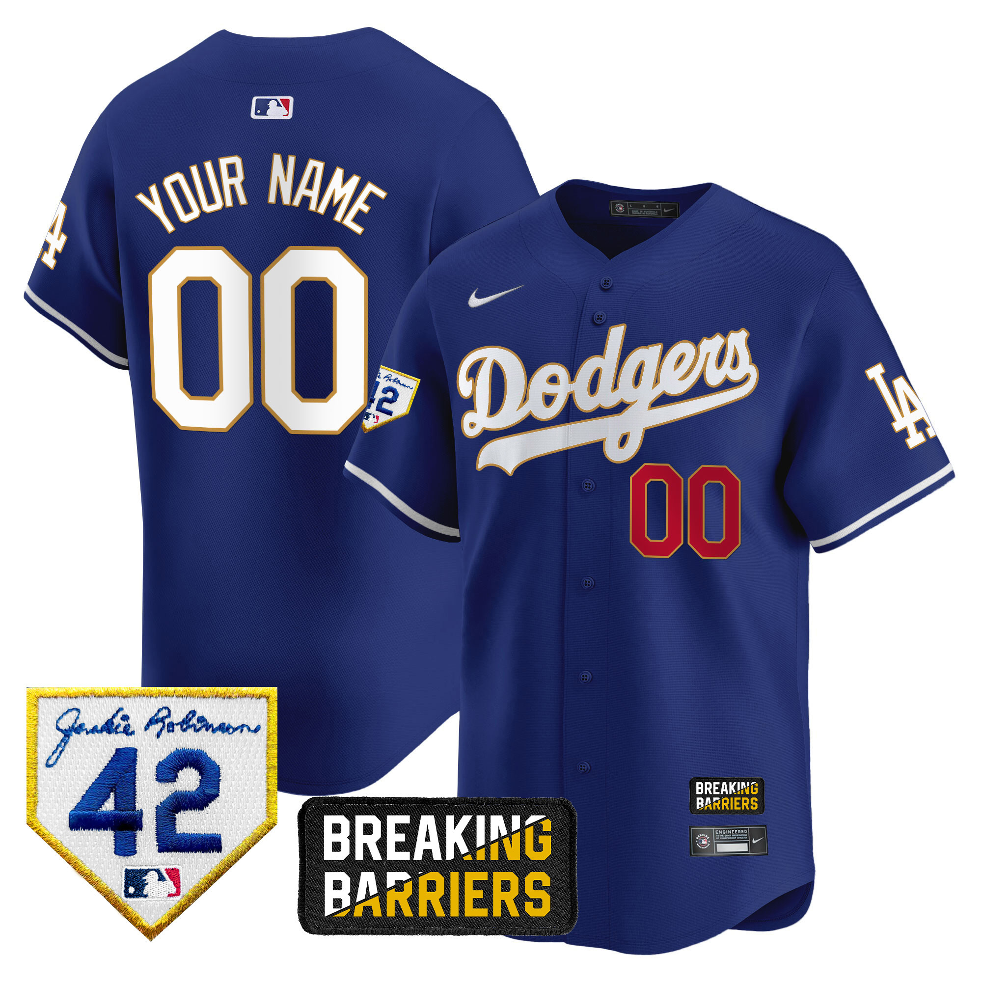 Dodgers Jackie Robinson Breaking Barriers Patch Vapor Premier Limited Custom Jersey - All Stitched