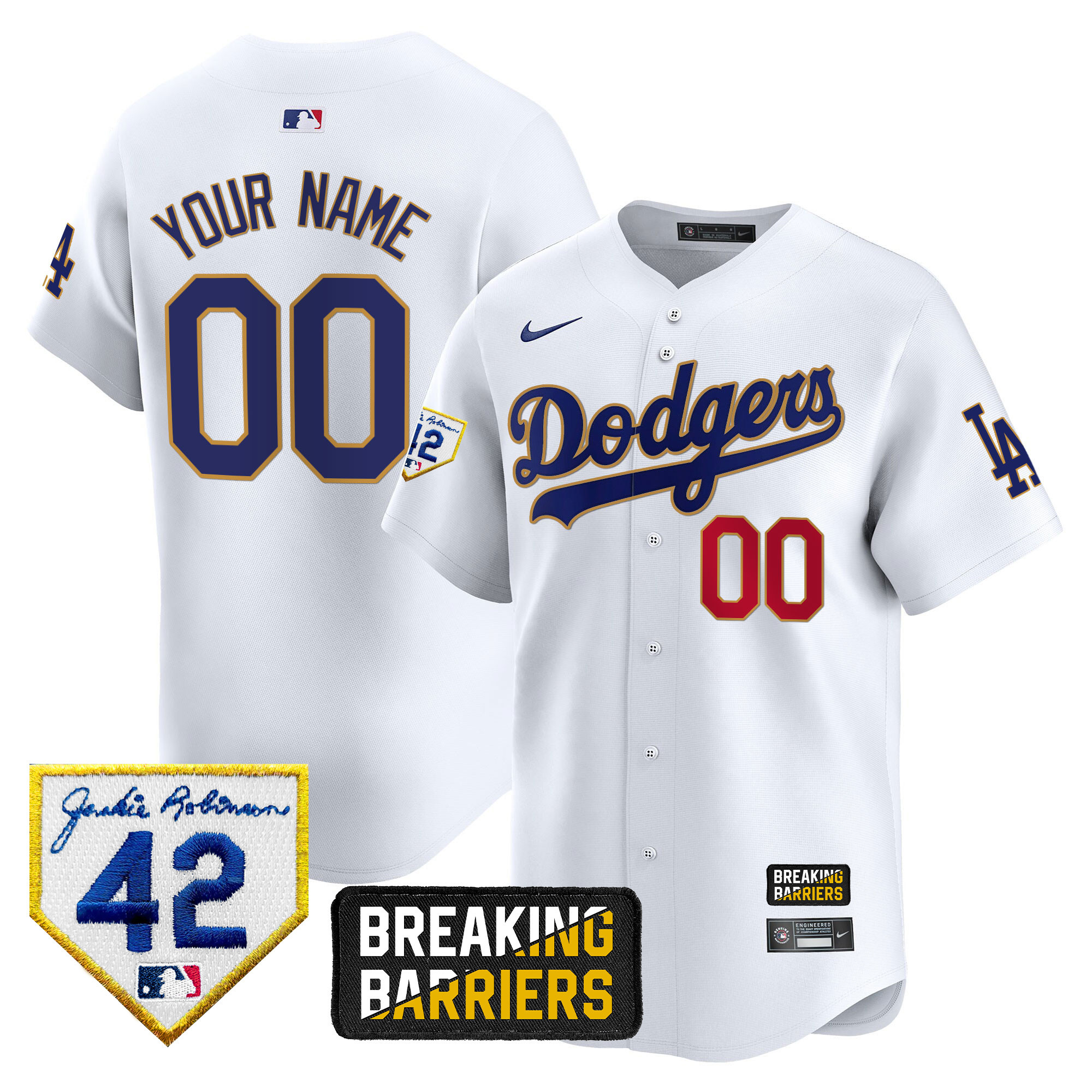 Dodgers Jackie Robinson Breaking Barriers Patch Vapor Premier Limited Custom Jersey - All Stitched