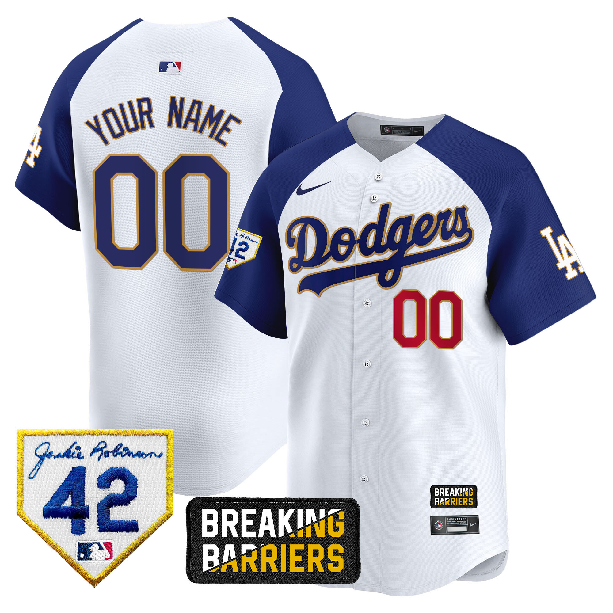 Dodgers Jackie Robinson Breaking Barriers Patch Vapor Premier Limited Custom Jersey - All Stitched