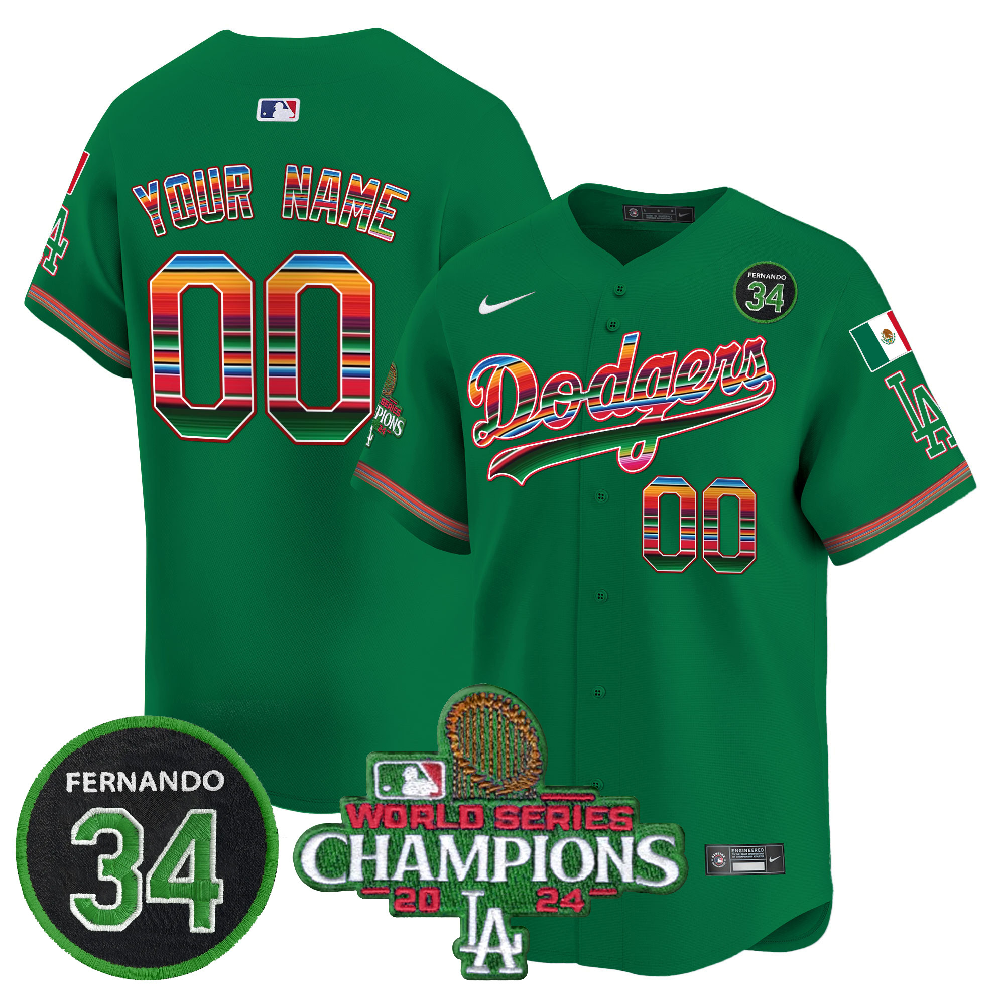 Dodgers Mexico 2024 World Series Champions Vapor Premier Limited Custom Jersey V2 - All Stitched