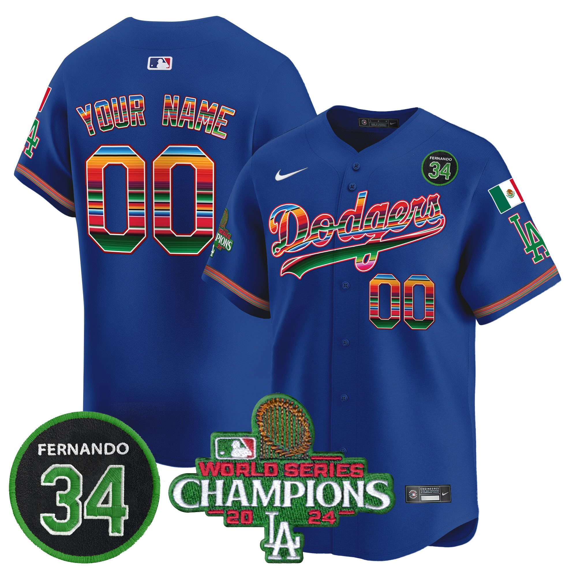 Dodgers Mexico 2024 World Series Champions Vapor Premier Limited Custom Jersey V2 - All Stitched