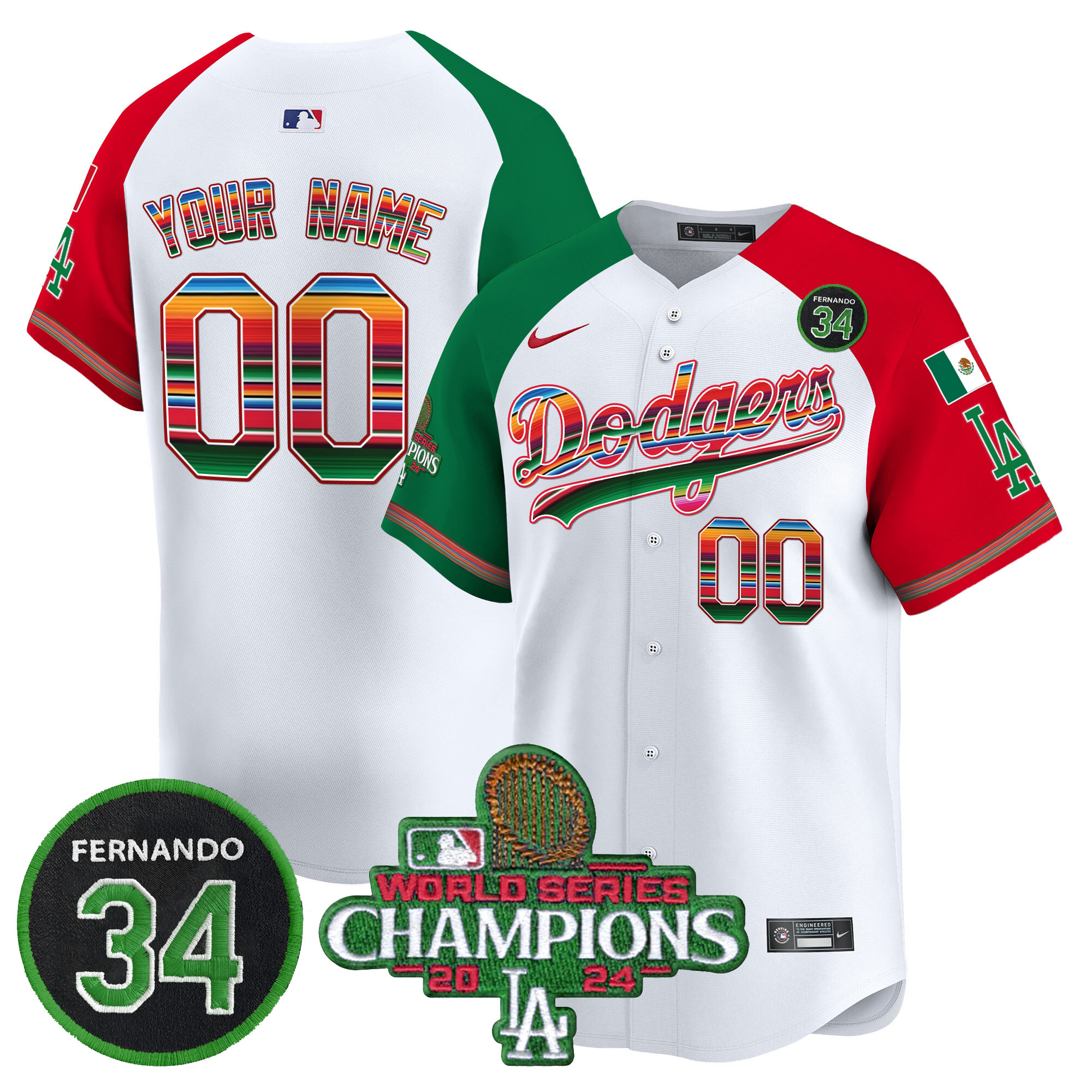 Dodgers Mexico 2024 World Series Champions Vapor Premier Limited Custom Jersey V2 - All Stitched