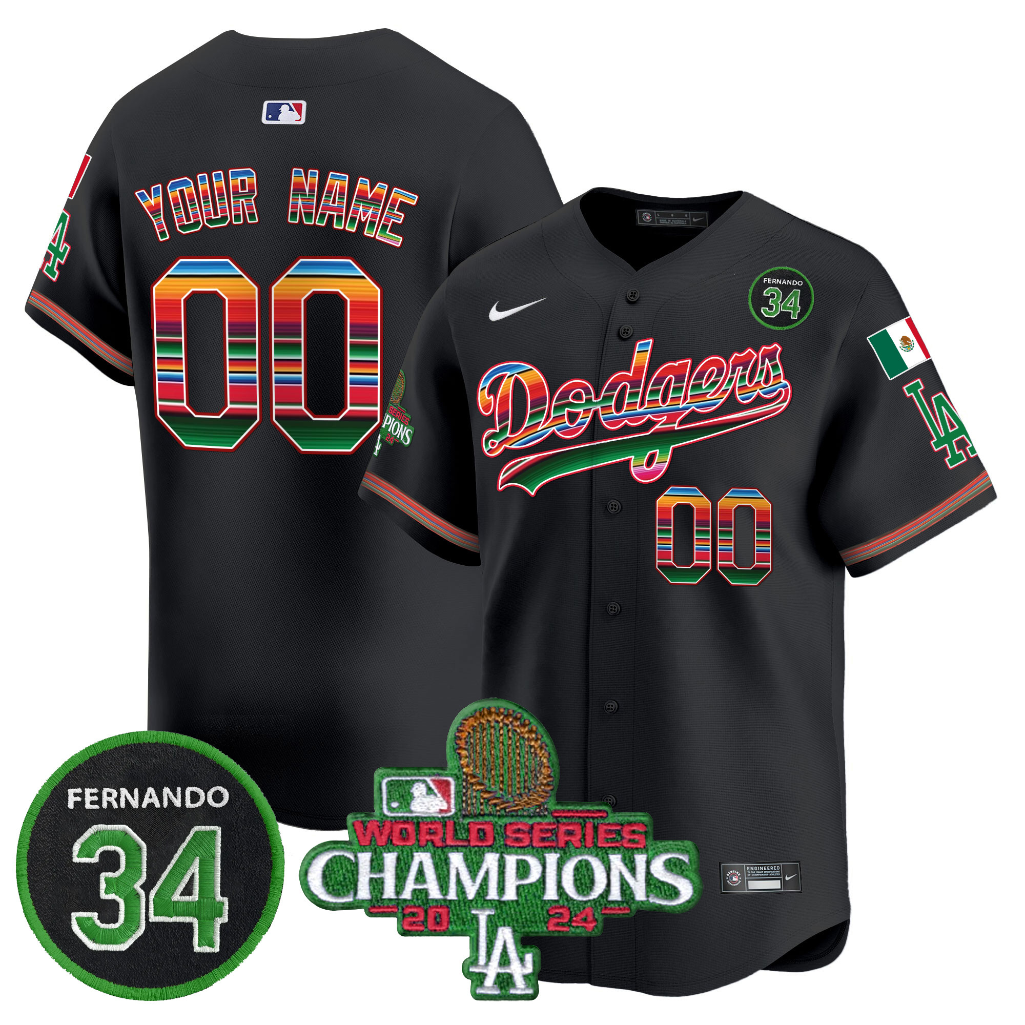Dodgers Mexico 2024 World Series Champions Vapor Premier Limited Custom Jersey V2 - All Stitched