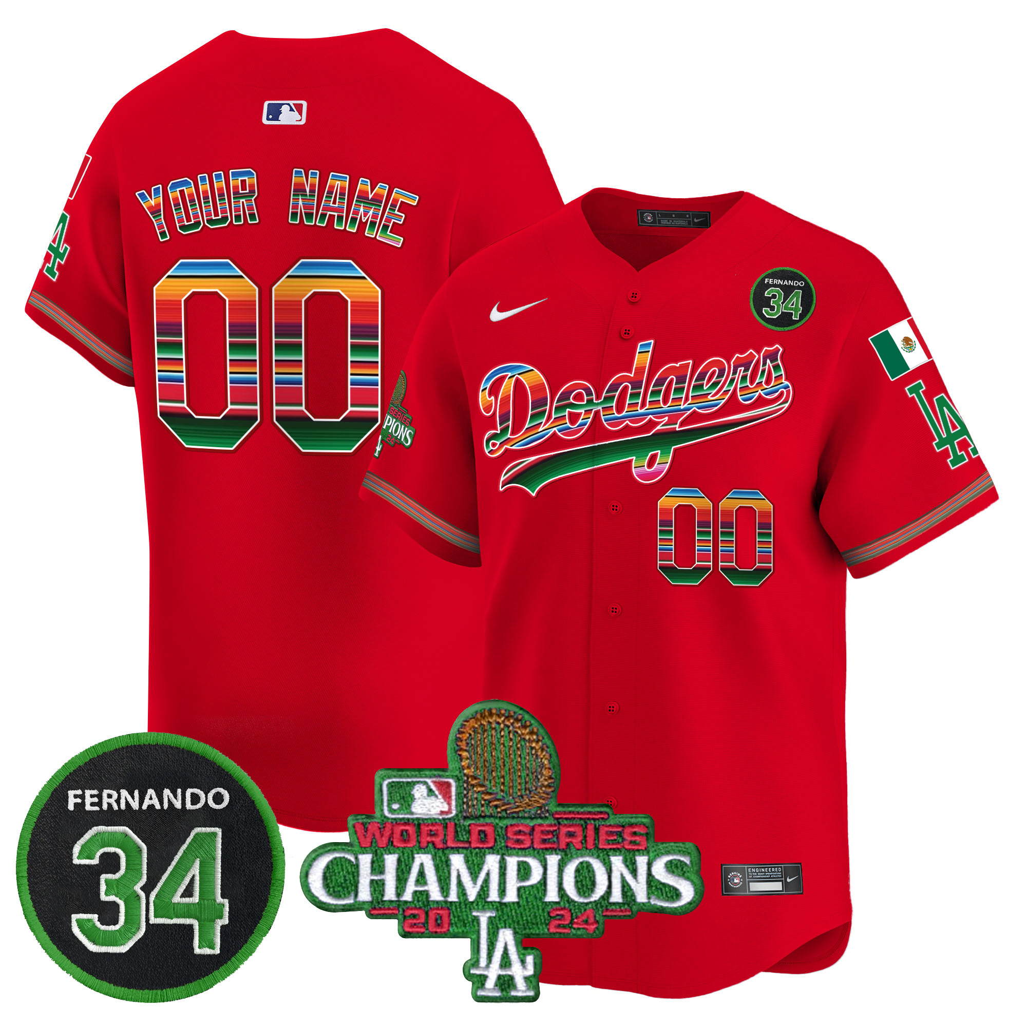 Dodgers Mexico 2024 World Series Champions Vapor Premier Limited Custom Jersey V2 - All Stitched