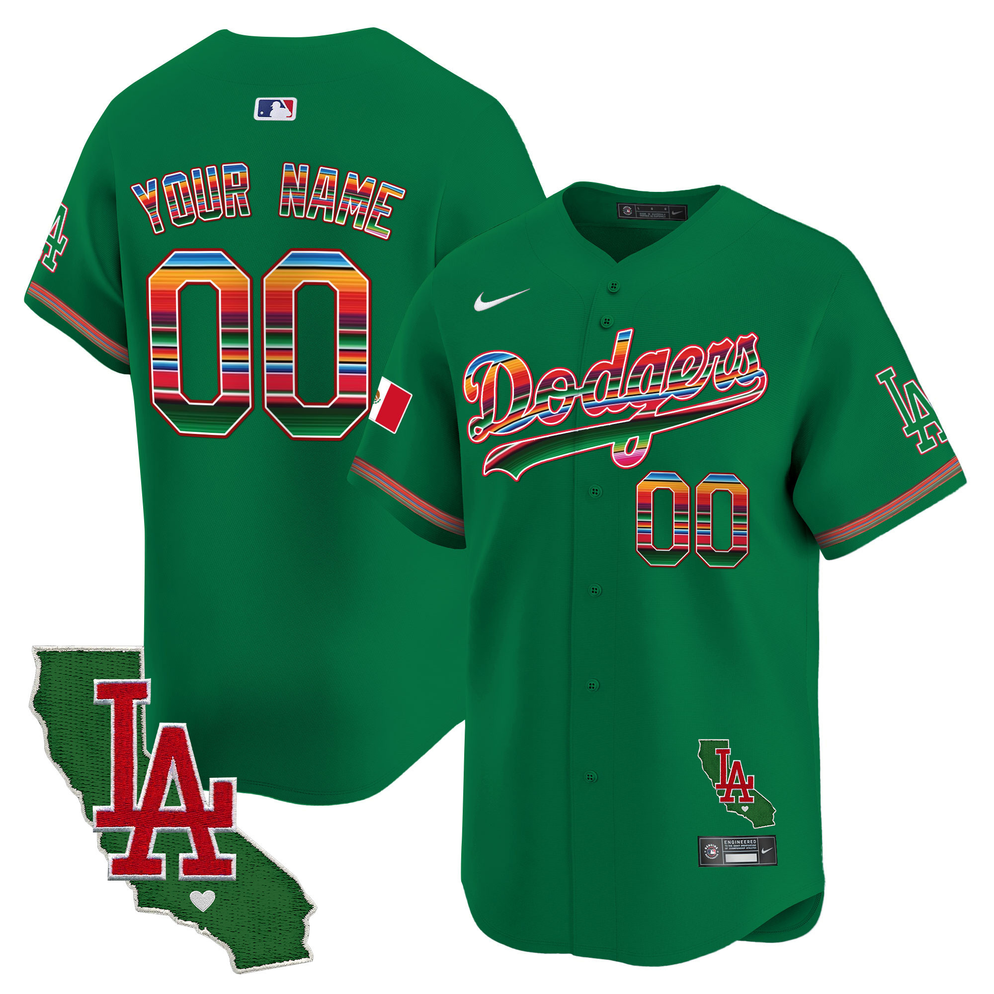 Dodgers Mexico California Patch Vapor Premier Limited Custom Jersey - All Stitched
