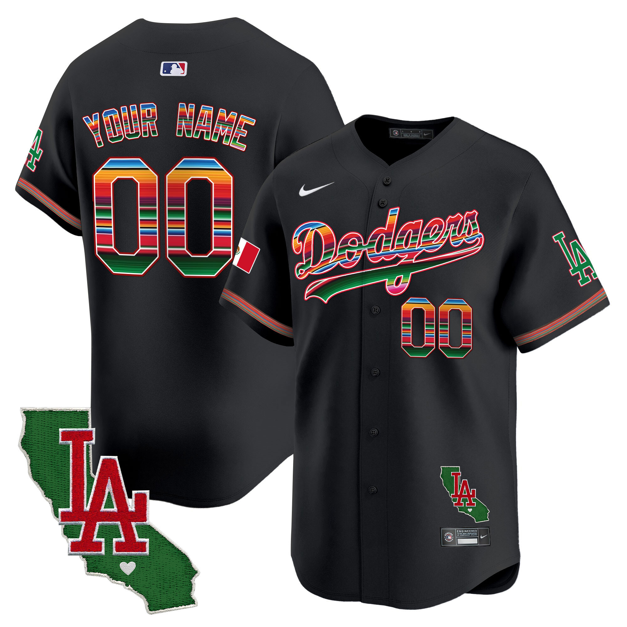 Dodgers Mexico California Patch Vapor Premier Limited Custom Jersey - All Stitched