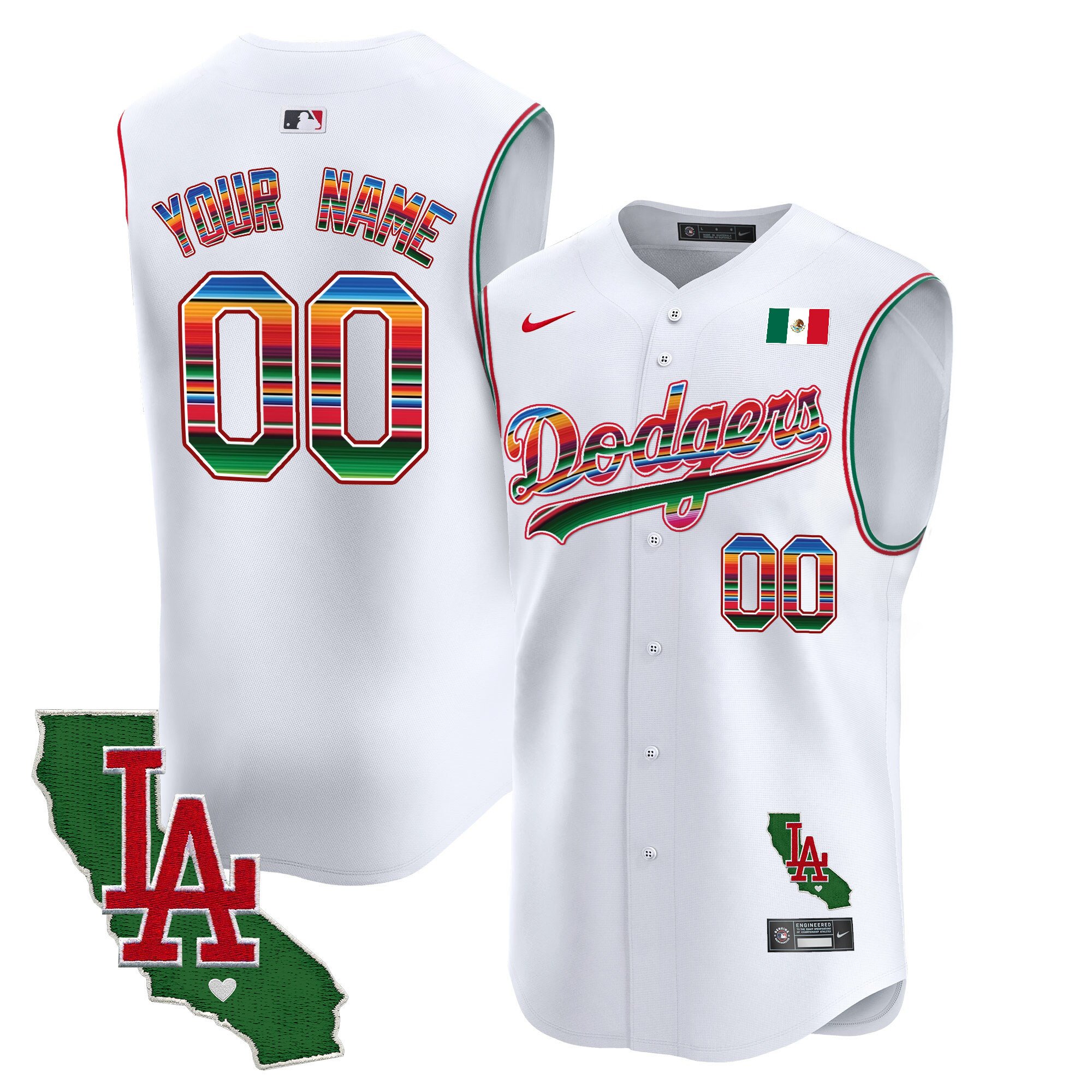 Dodgers Mexico California Patch Vapor Premier Sleeveless Custom Jersey - All Stitched