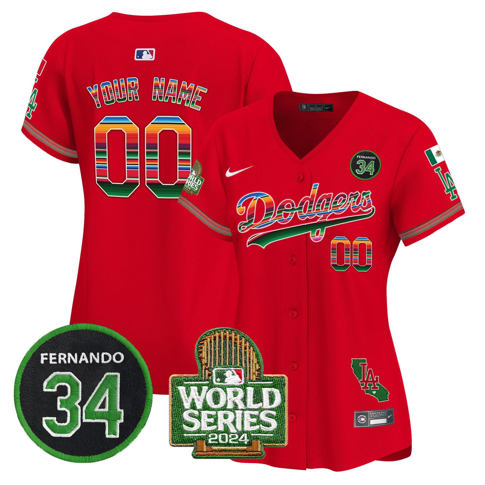Dodgers Mexico Fernando Memorial & 2024 World Series Patch Vapor Premier Limited Custom Jersey - All Stitched