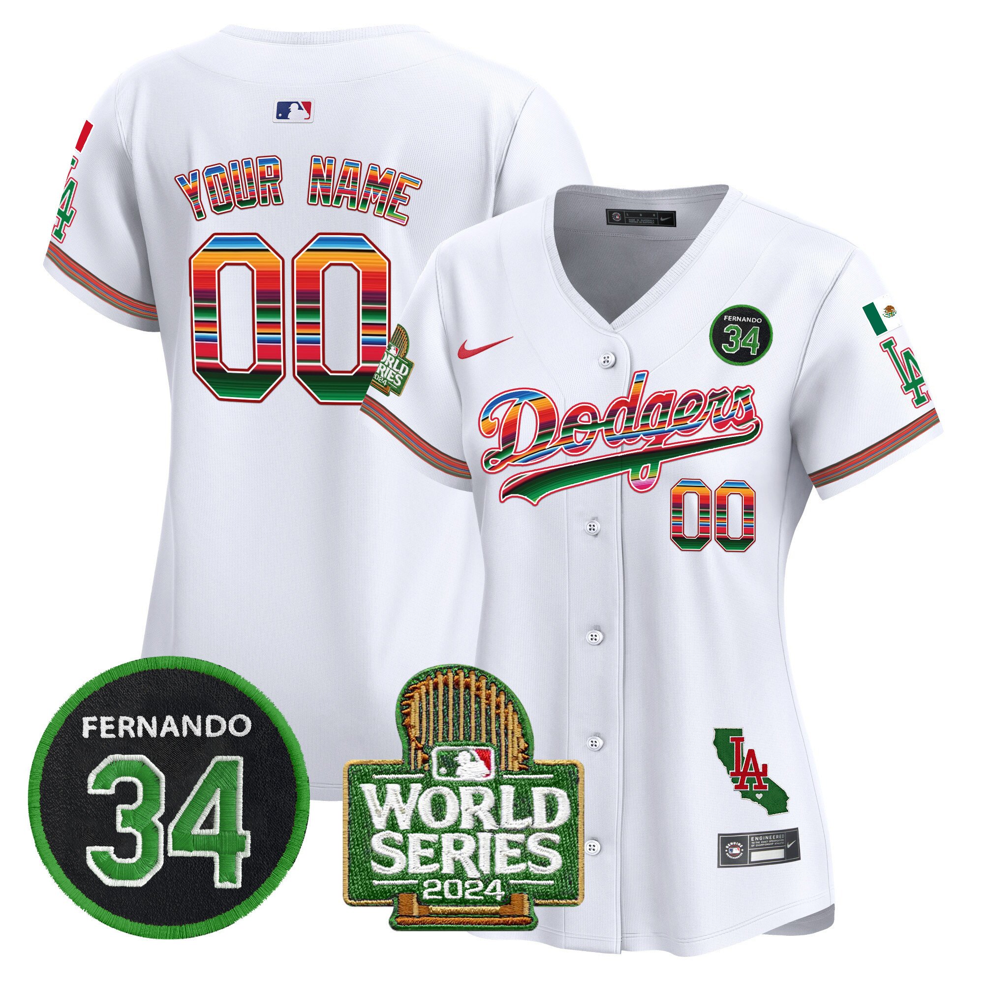 Dodgers Mexico Fernando Memorial & 2024 World Series Patch Vapor Premier Limited Custom Jersey - All Stitched