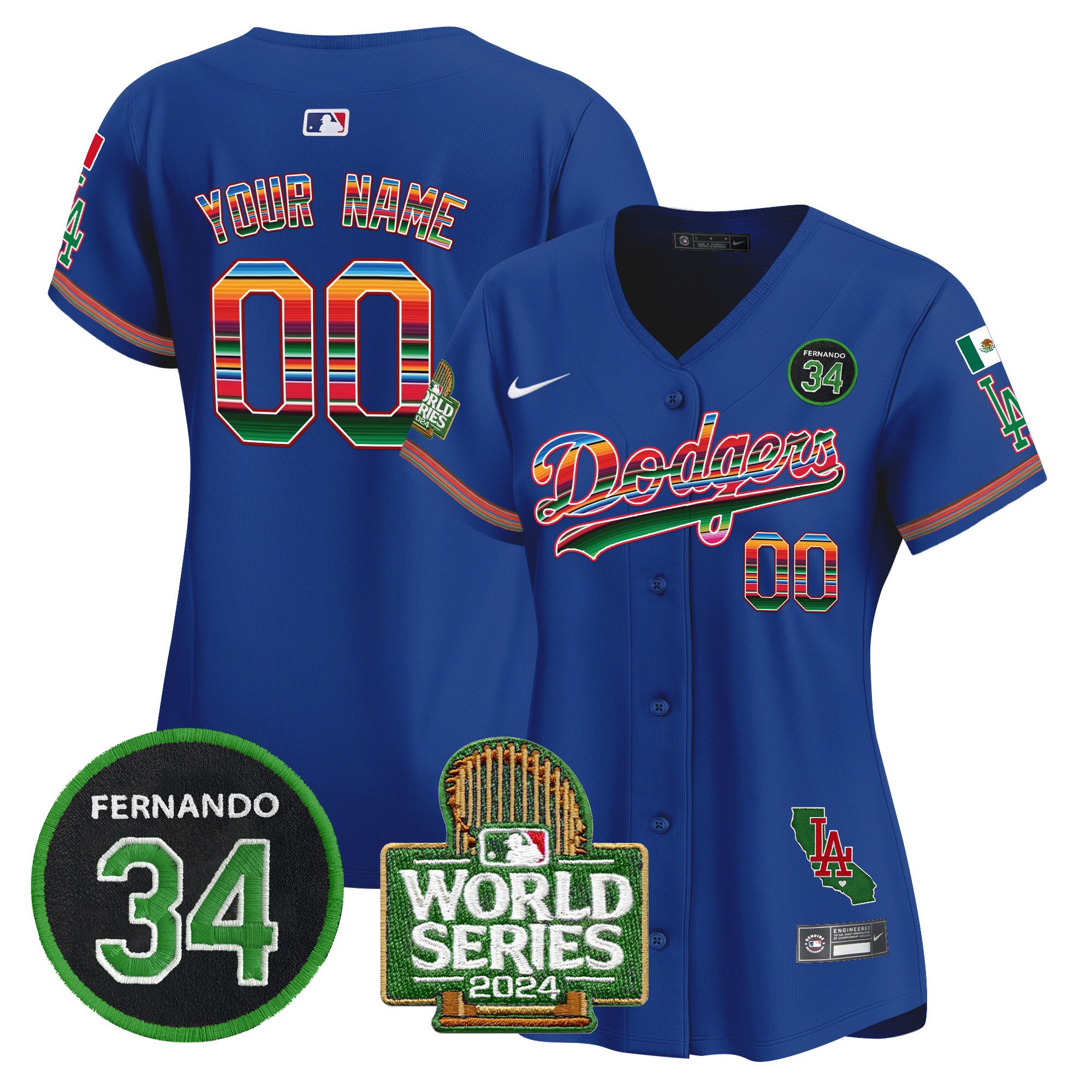 Dodgers Mexico Fernando Memorial & 2024 World Series Patch Vapor Premier Limited Custom Jersey - All Stitched