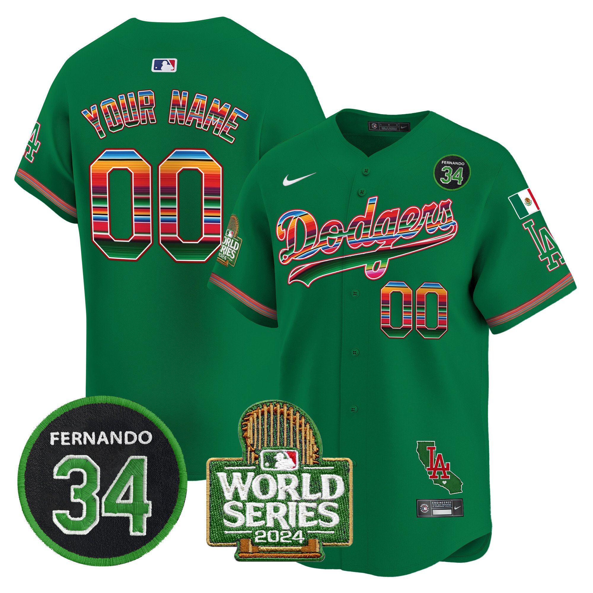 Dodgers Mexico Fernando Memorial & 2024 World Series Patch Vapor Premier Limited Custom Jersey - All Stitched
