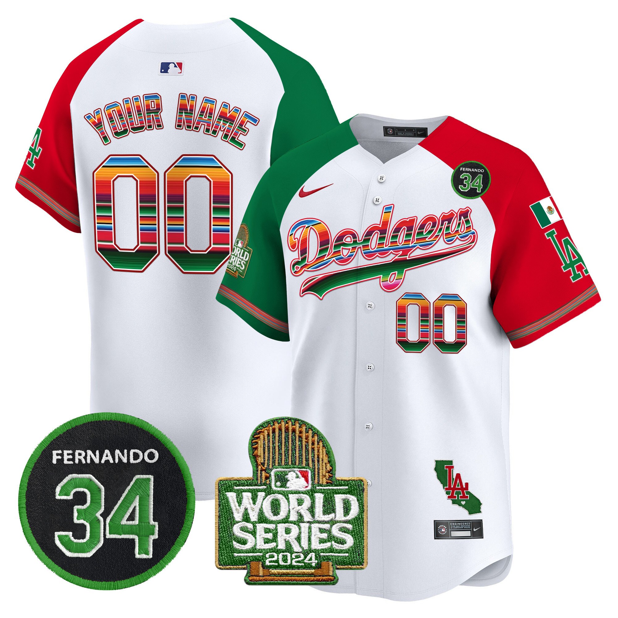 Dodgers Mexico Fernando Memorial & 2024 World Series Patch Vapor Premier Limited Custom Jersey - All Stitched