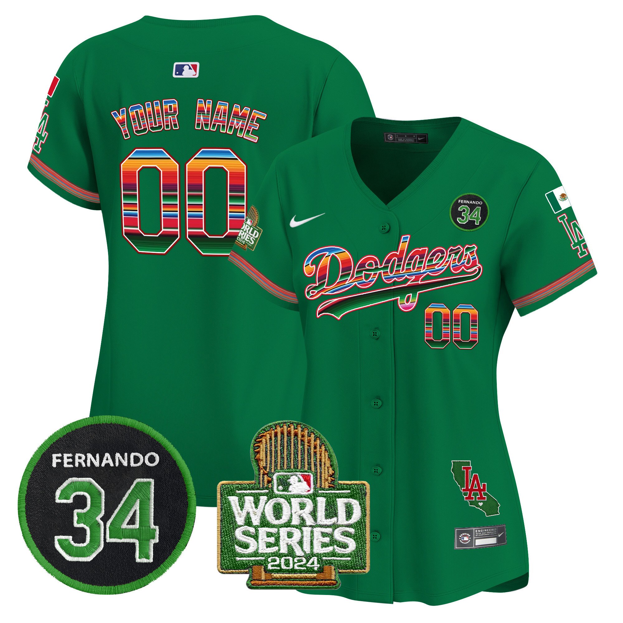 Dodgers Mexico Fernando Memorial & 2024 World Series Patch Vapor Premier Limited Custom Jersey - All Stitched