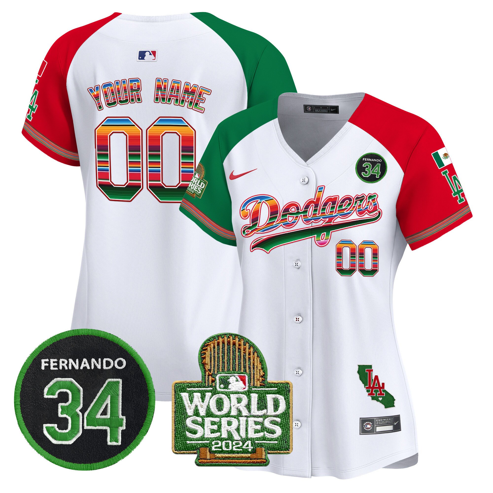 Dodgers Mexico Fernando Memorial & 2024 World Series Patch Vapor Premier Limited Custom Jersey - All Stitched
