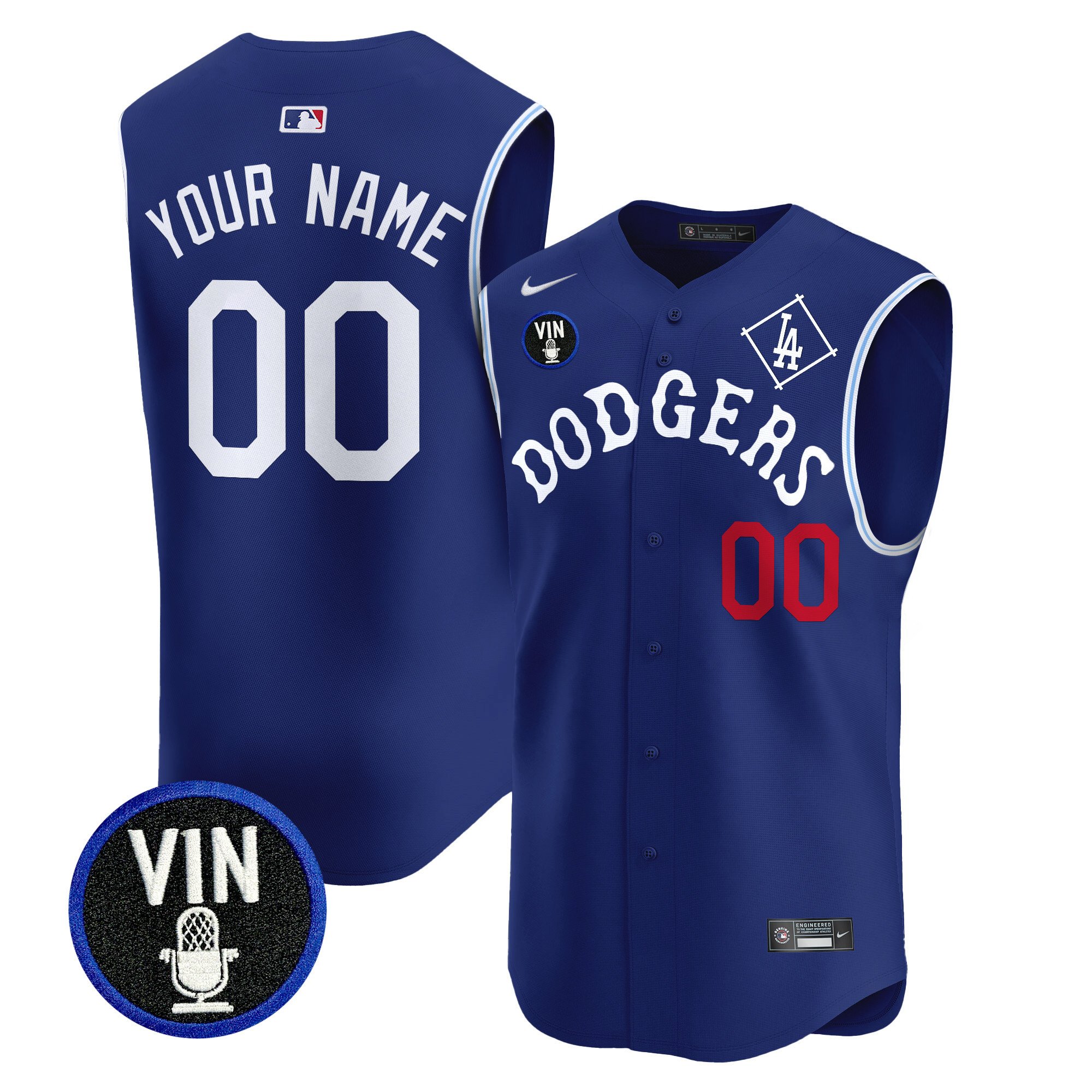 Dodgers Tribute Vin Scully Patch Vapor Premier Sleeveless Custom Jersey - All Stitched