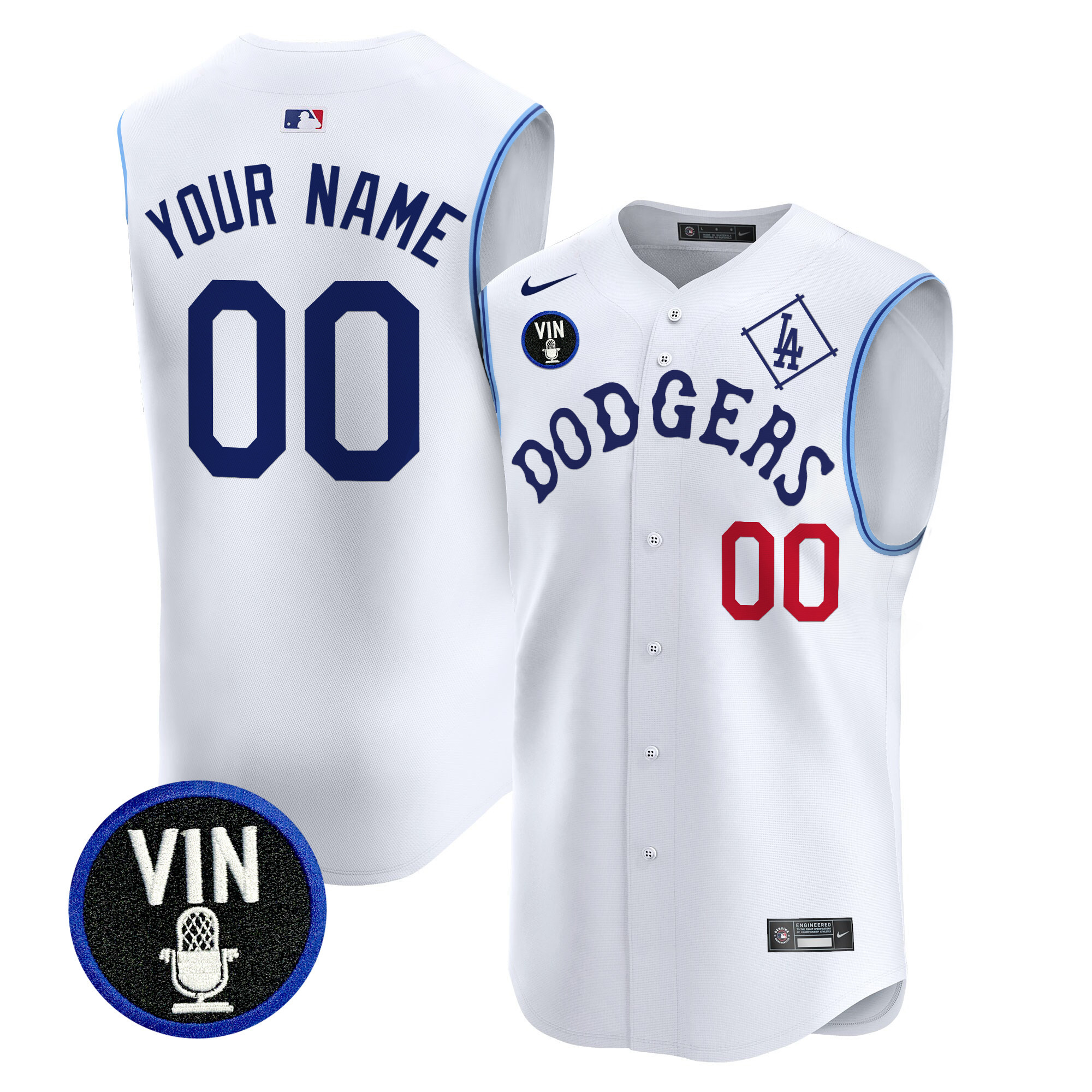 Dodgers Tribute Vin Scully Patch Vapor Premier Sleeveless Custom Jersey - All Stitched