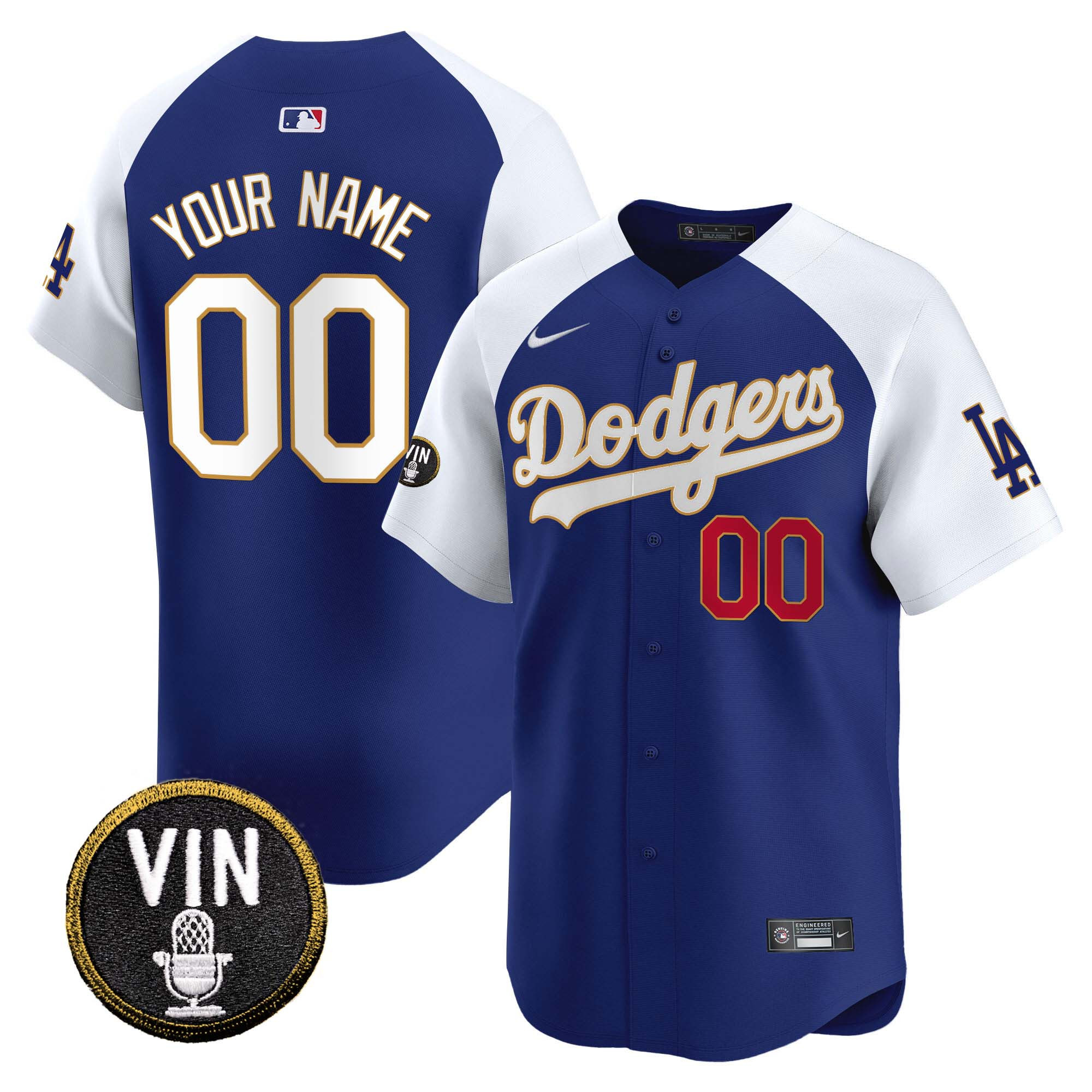 Dodgers Vin Scully Patch Gold Trim Vapor Premier Limited Custom Jersey - All Stitched