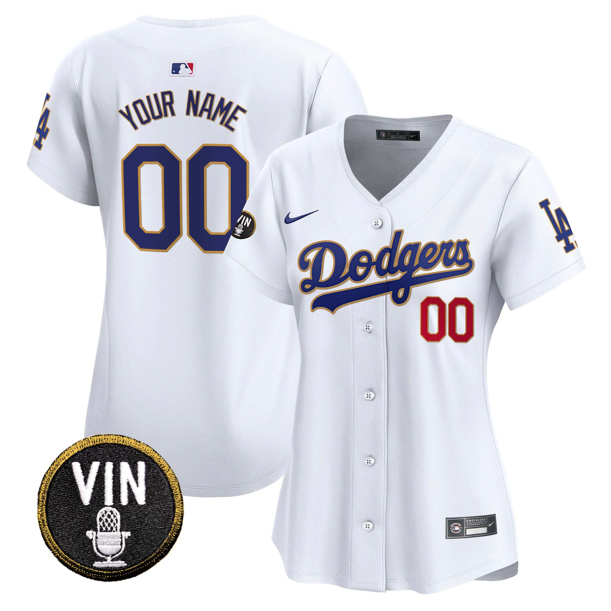 Dodgers Vin Scully Patch Gold Trim Vapor Premier Limited Custom Jersey - All Stitched