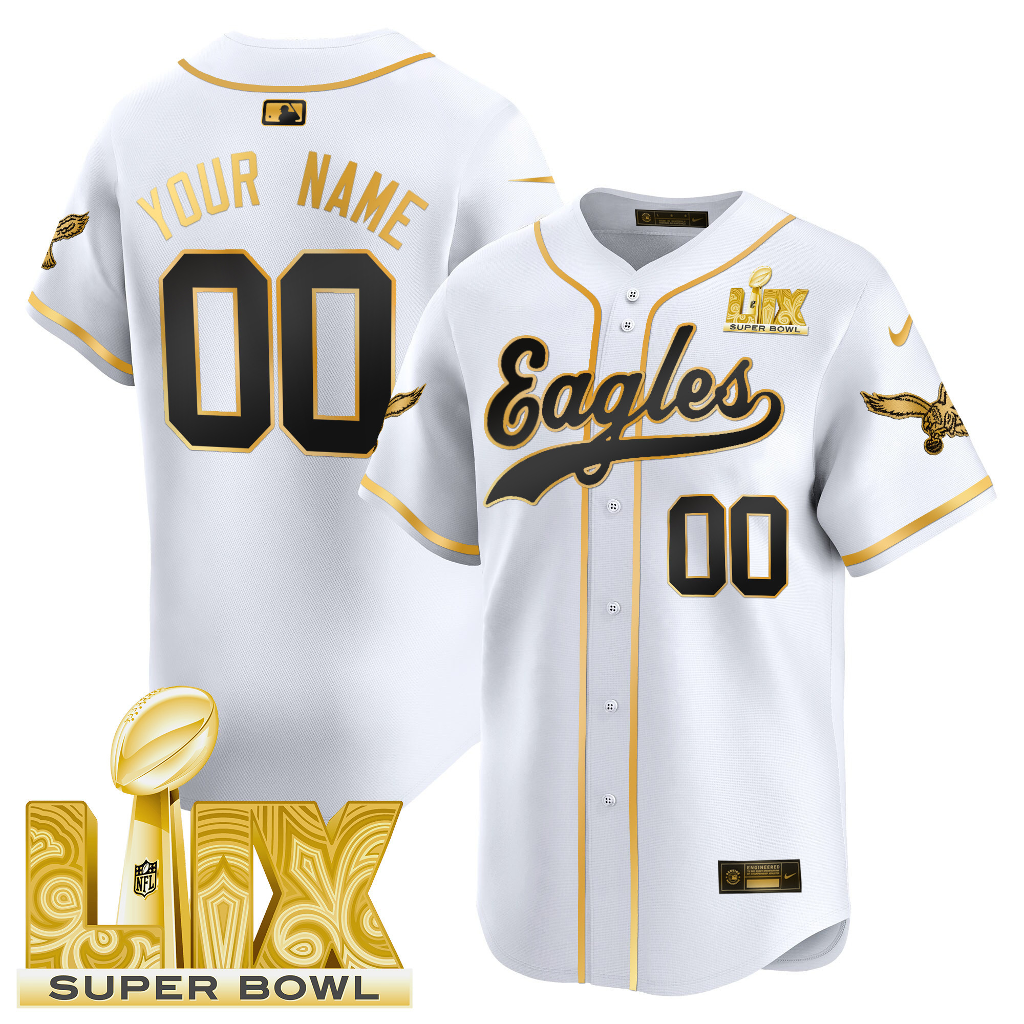 Eagles Super Bowl LIX Patch Kelly Green Vapor Baseball Custom Jersey V2 - All Stitched
