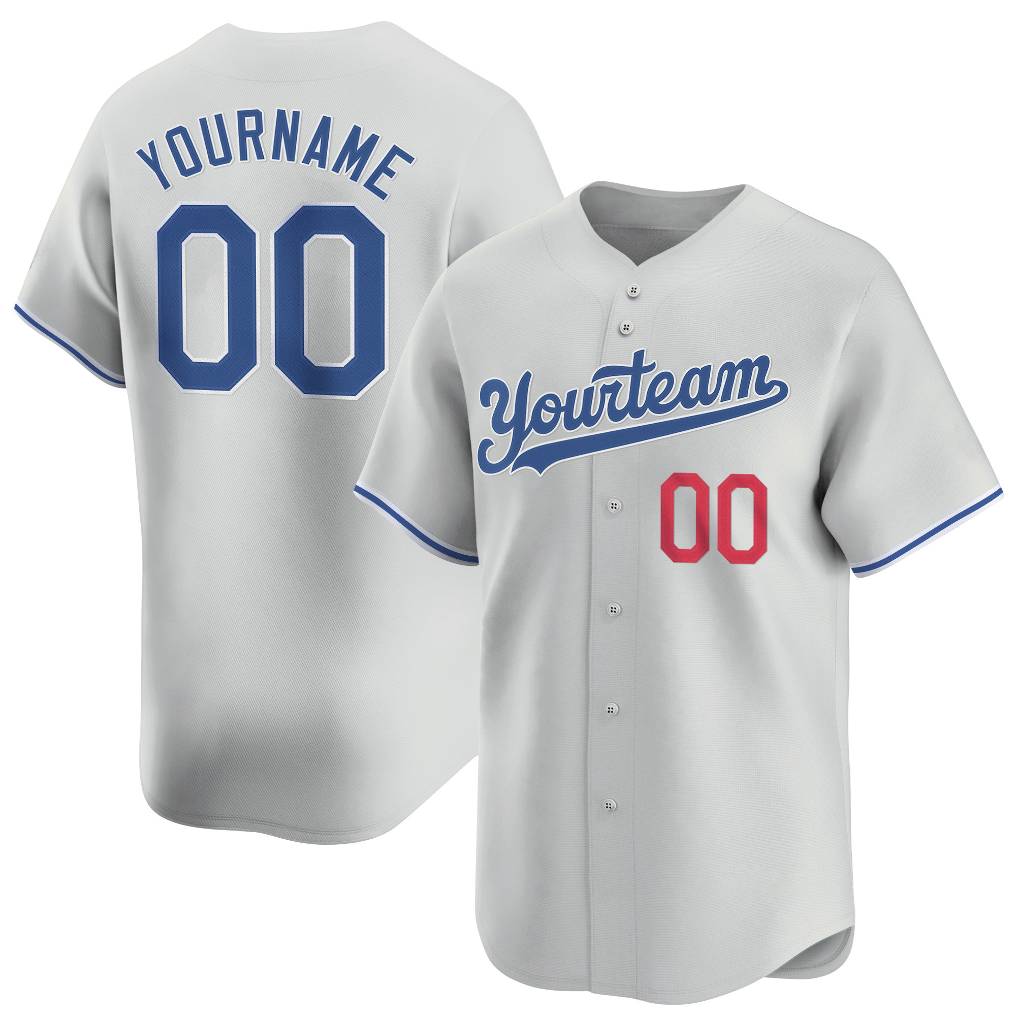 Gray Royal-Red Authentic Custom Baseball Jersey