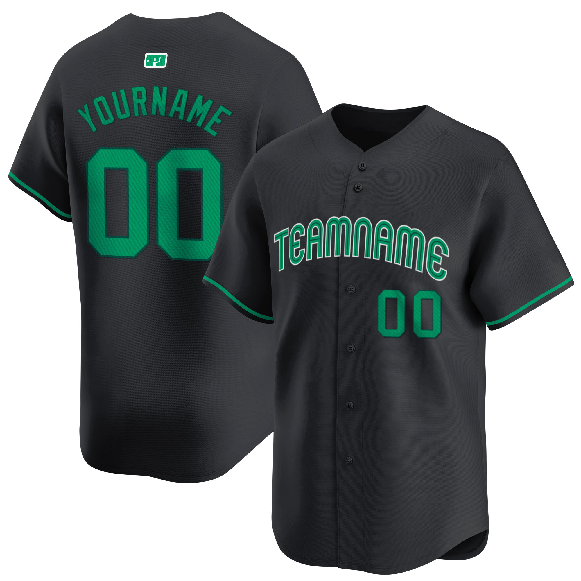 Green- Black Custom Baseball Jersey