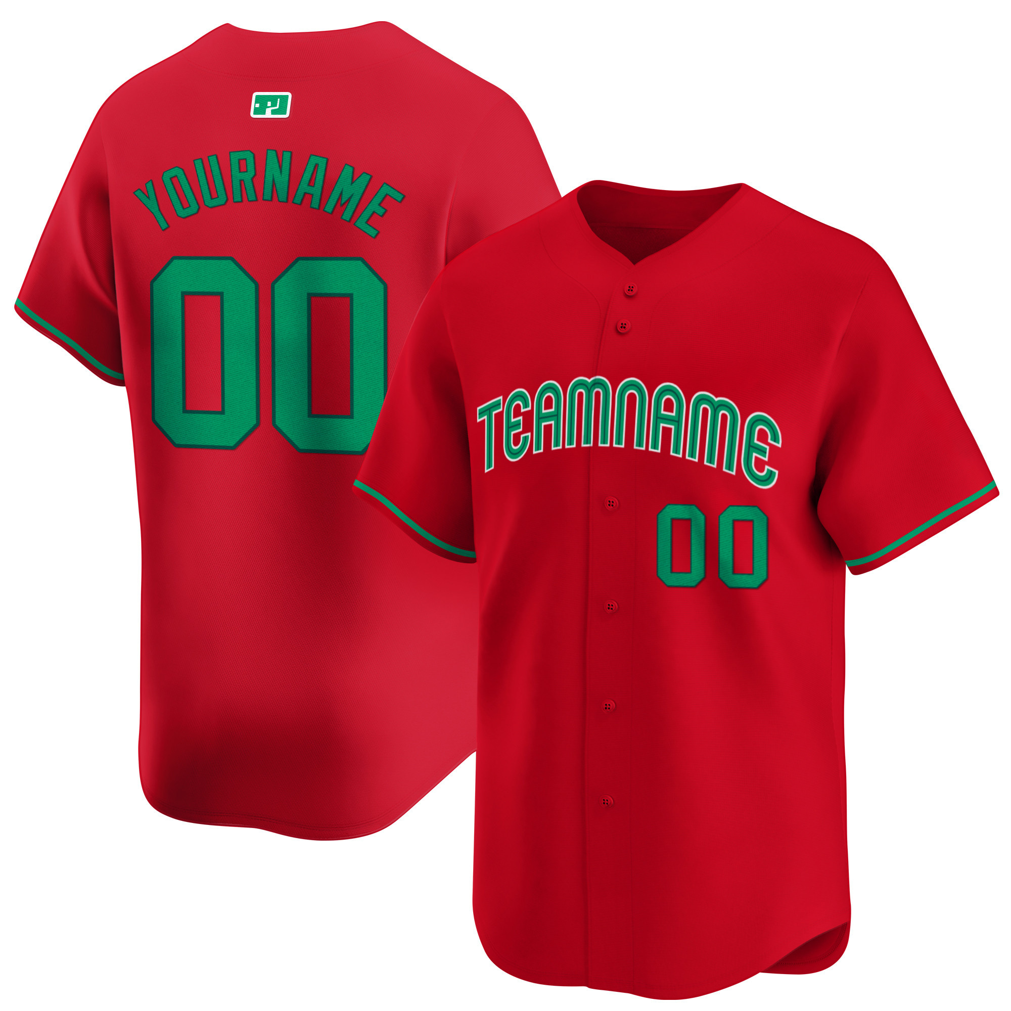 Green Red Custom Baseball Jersey