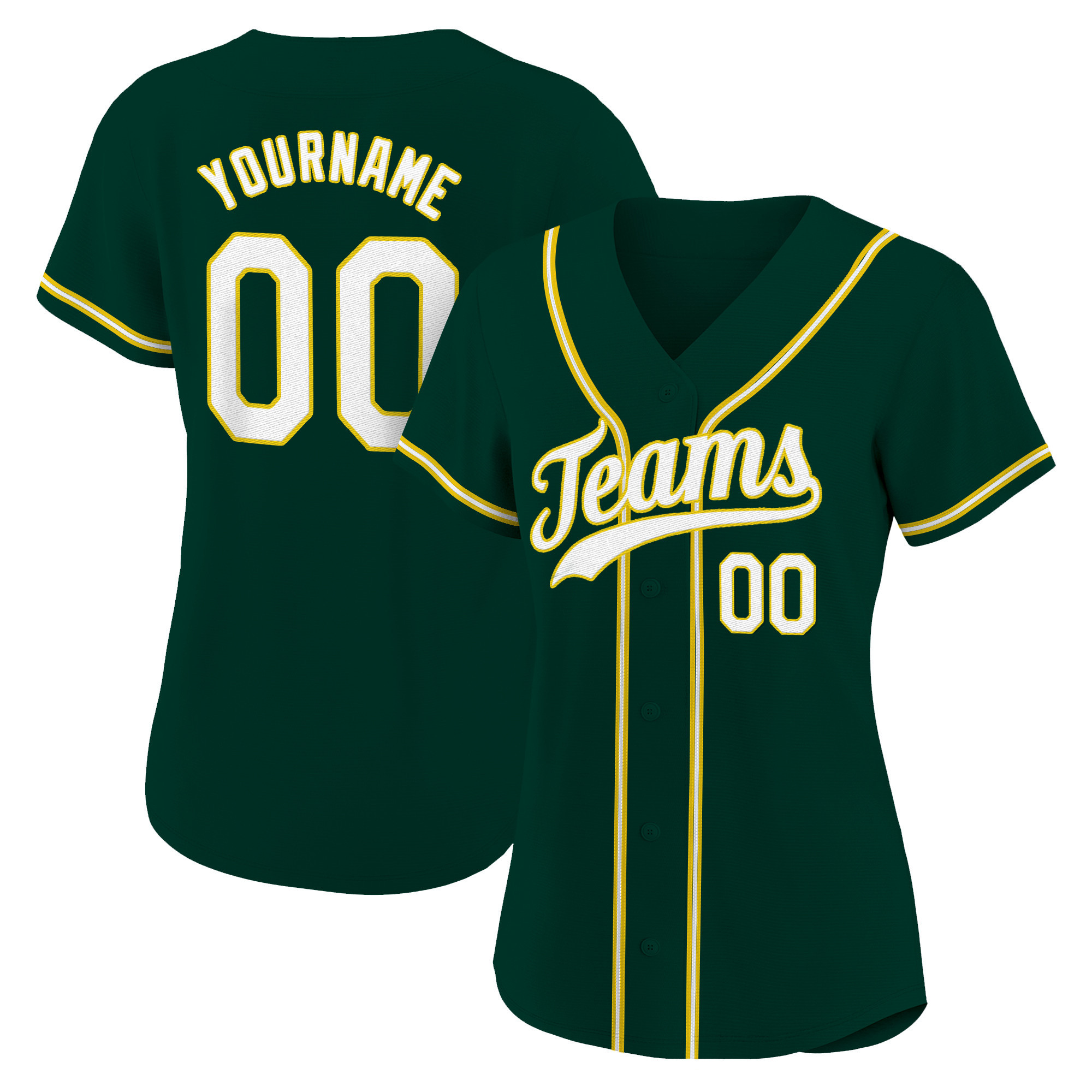 Green White - Gold Custom Baseball Jersey