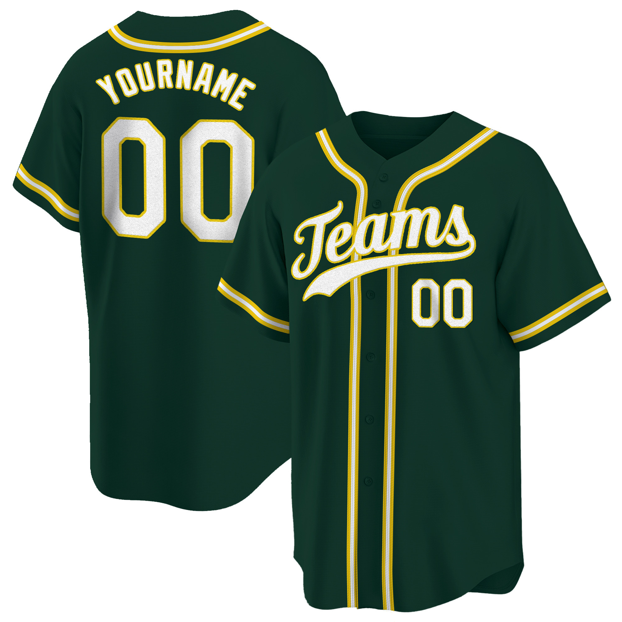 Green White - Gold Custom Baseball Jersey
