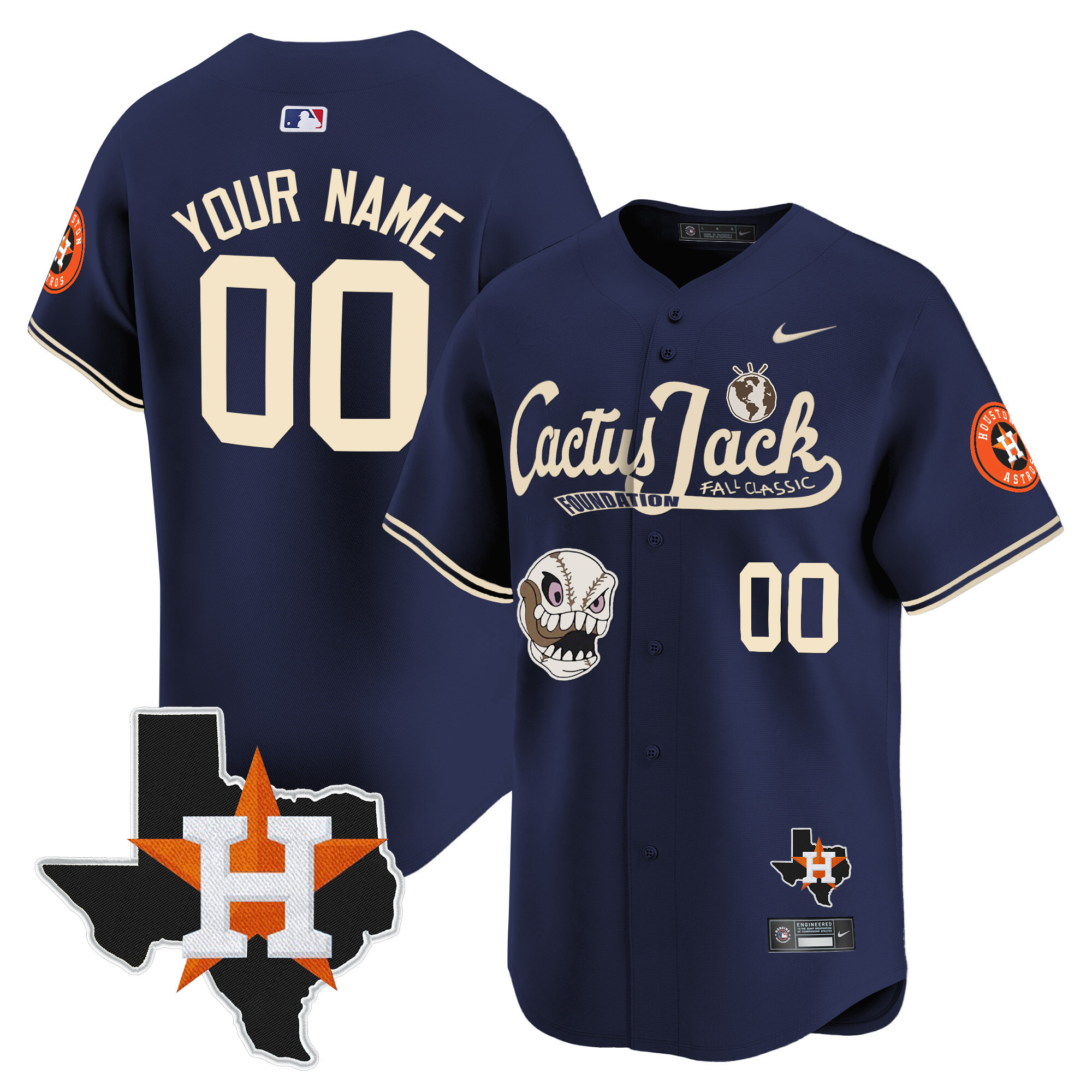 Houston Astros Cactus Jack Patch Vapor Premier Limited Custom Jersey V8 - Stitched