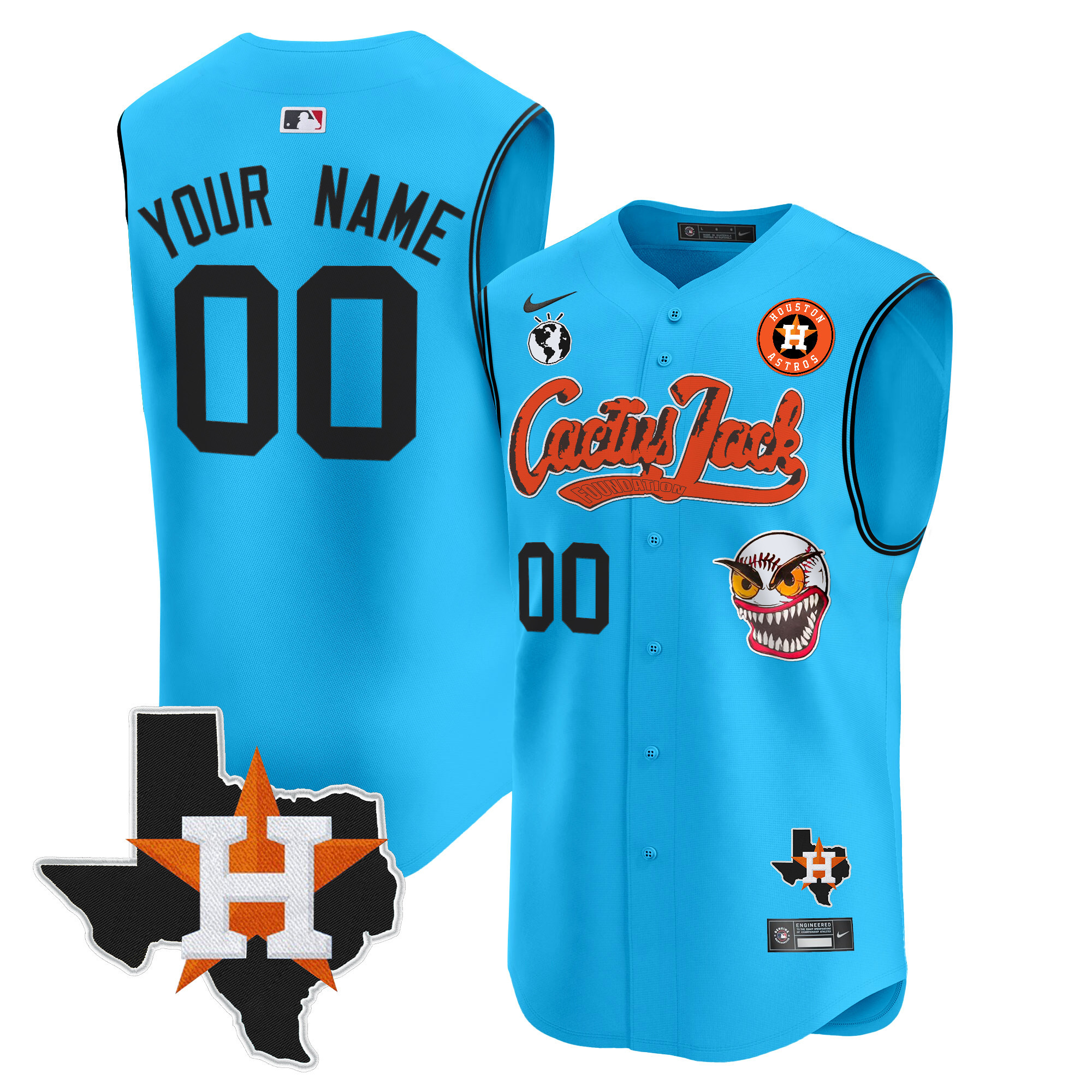 Houston Astros Cactus Jack Patch Vapor Premier Sleeveless Custom Jersey V12 - Stitched