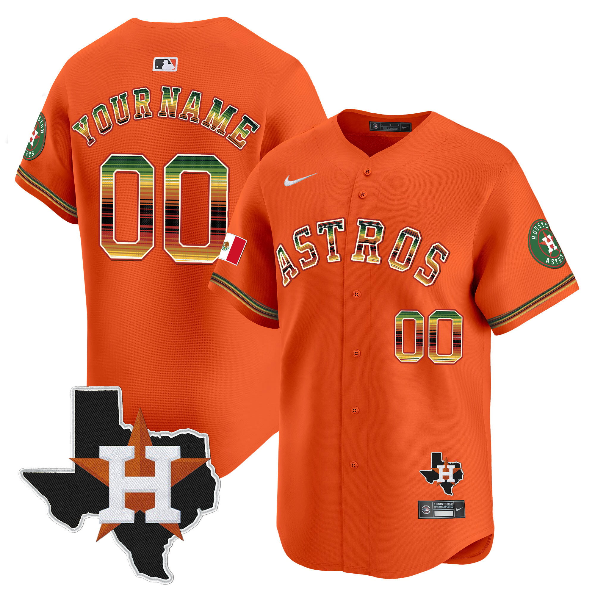 Houston Astros Mexico Traditional Style Vapor Premier Limited Custom Jersey - All Stitched