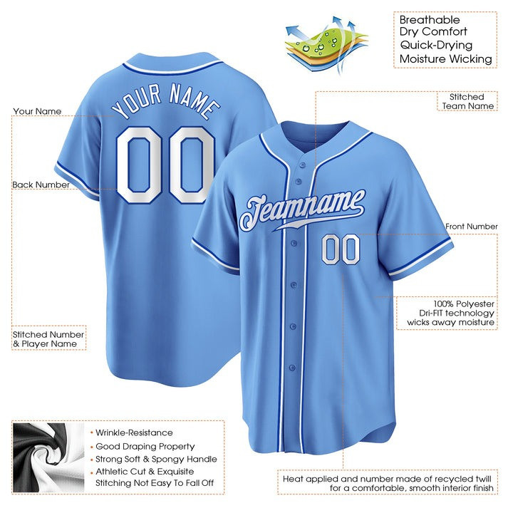Light Blue White-Royal Custom Baseball Jersey