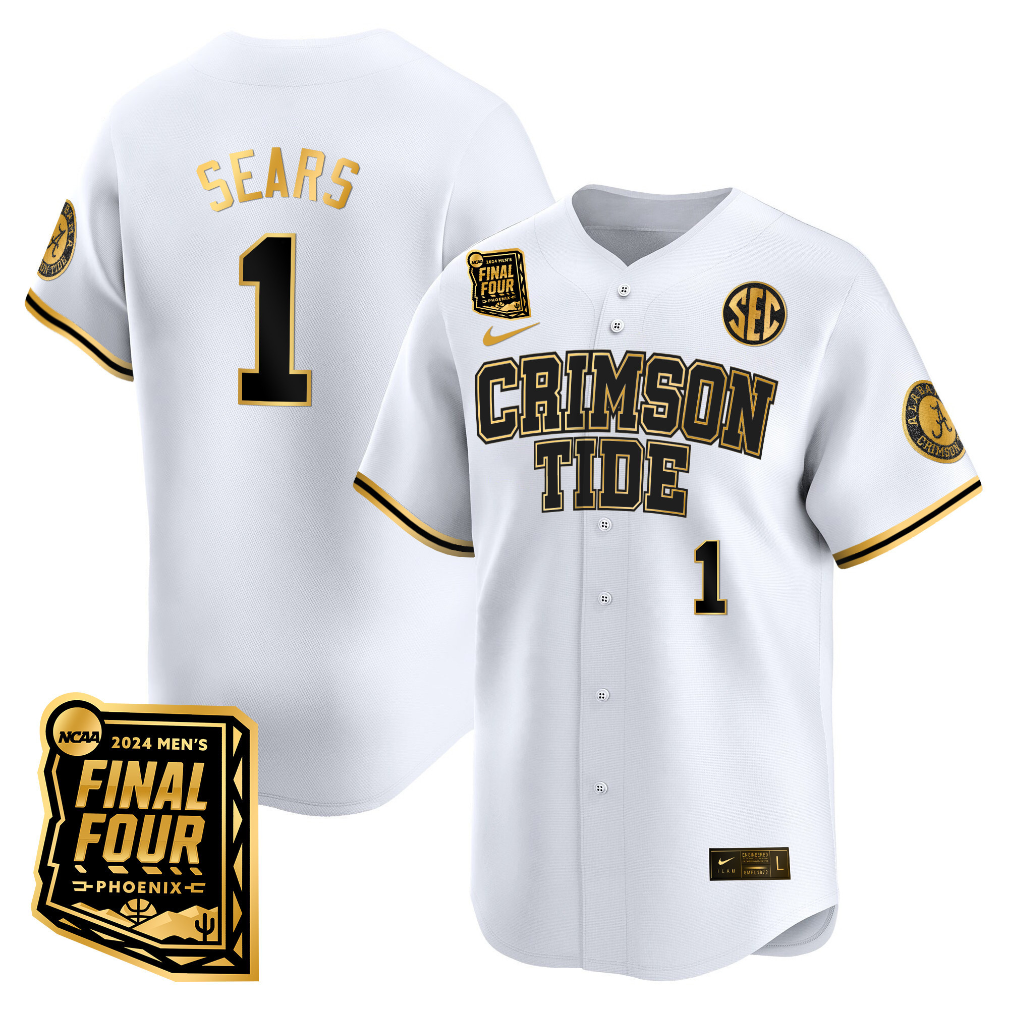 Men's Alabama Crimson Tide Final Four Patch Baseball Jersey - All Stitched