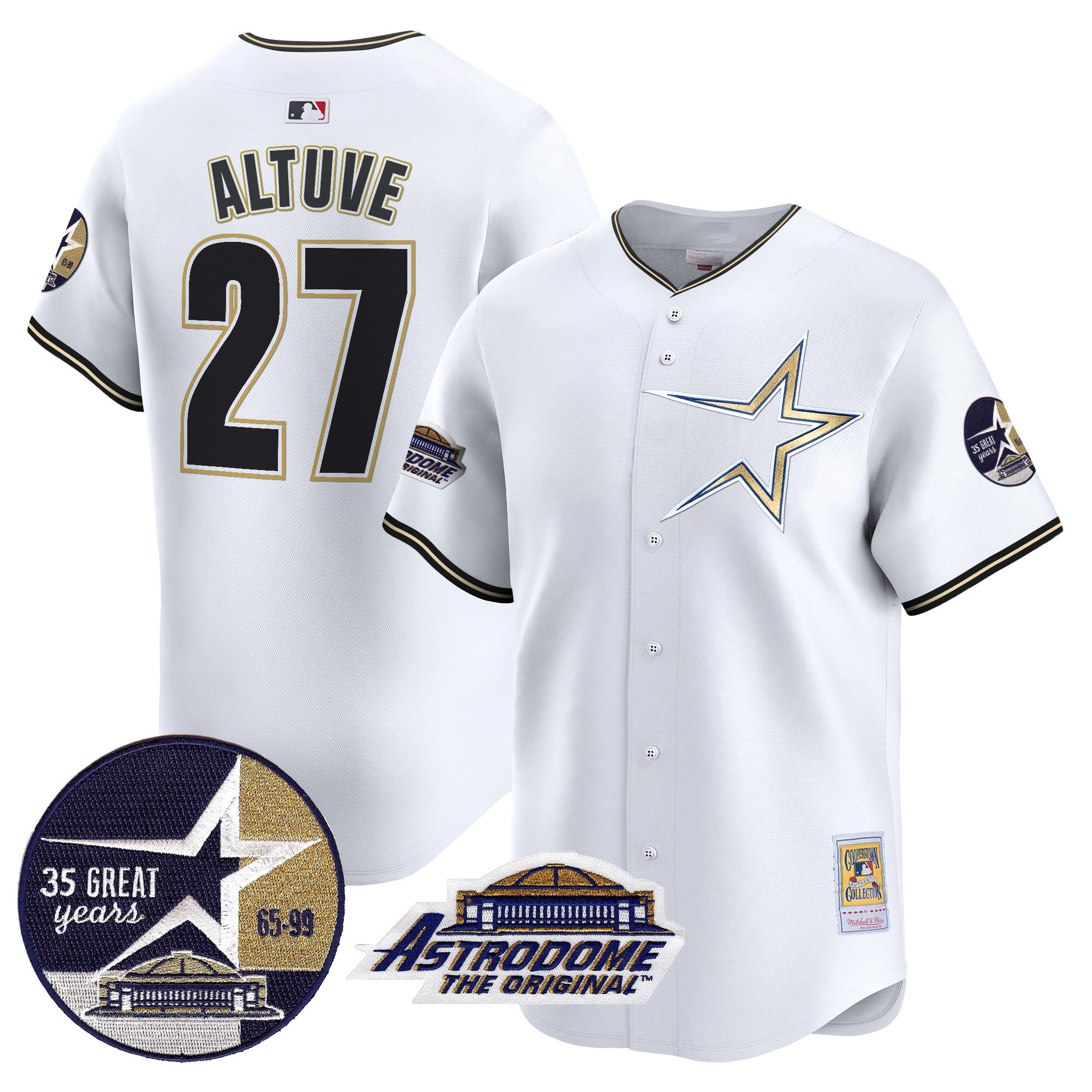 Men's Astros 1999 Throwback 35th & Astrodome Patch Vapor Premier Limited Jersey - All Stitched