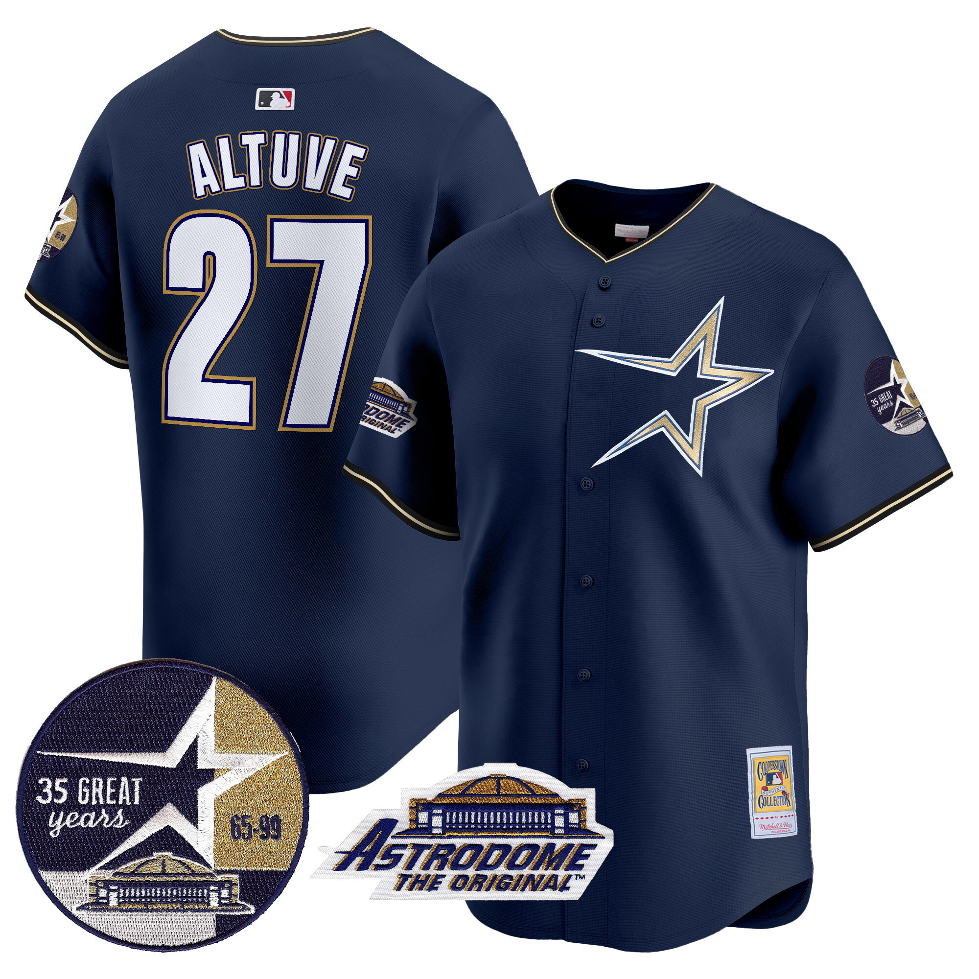 Men's Astros 1999 Throwback 35th & Astrodome Patch Vapor Premier Limited Jersey - All Stitched