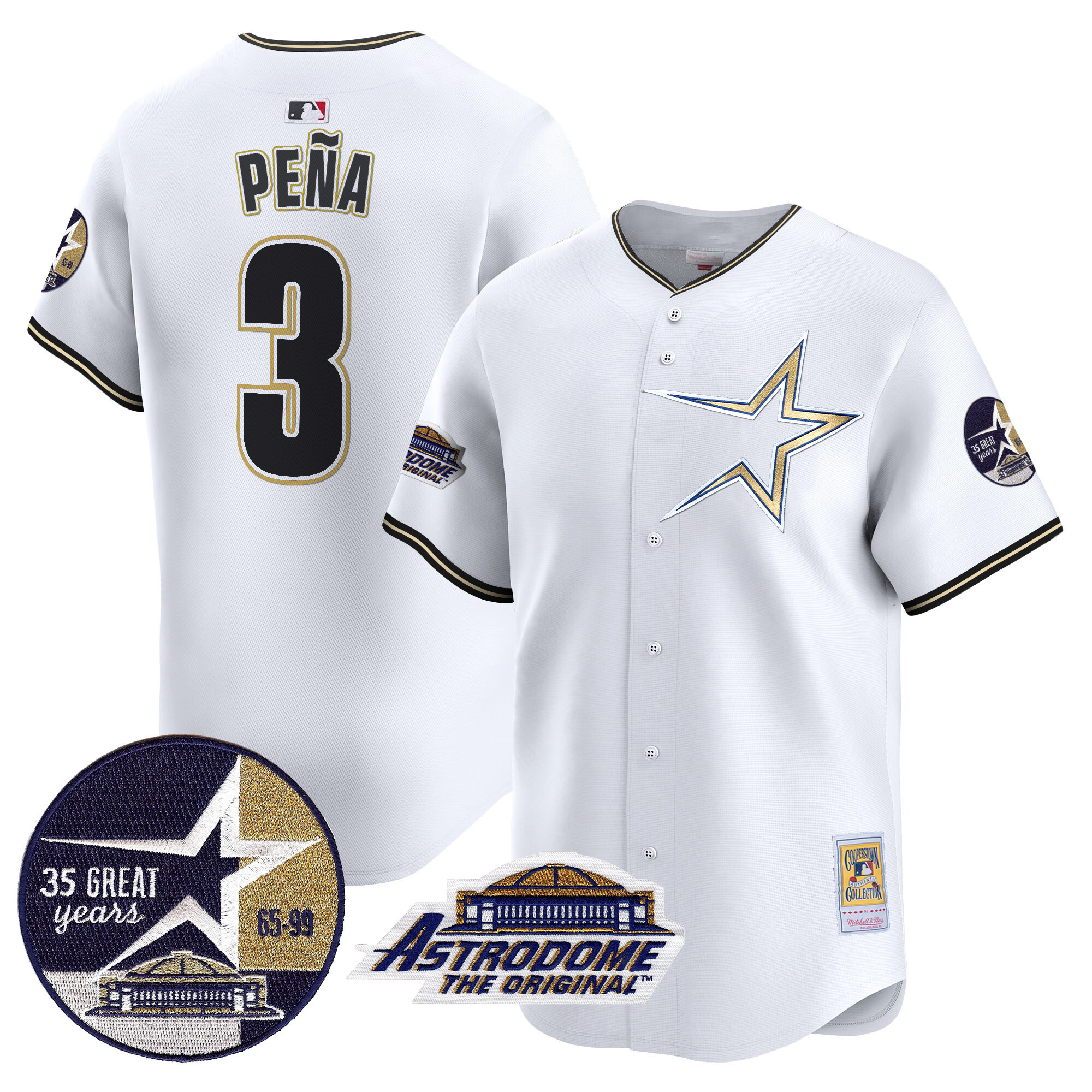 Men's Astros 1999 Throwback 35th & Astrodome Patch Vapor Premier Limited Jersey - All Stitched