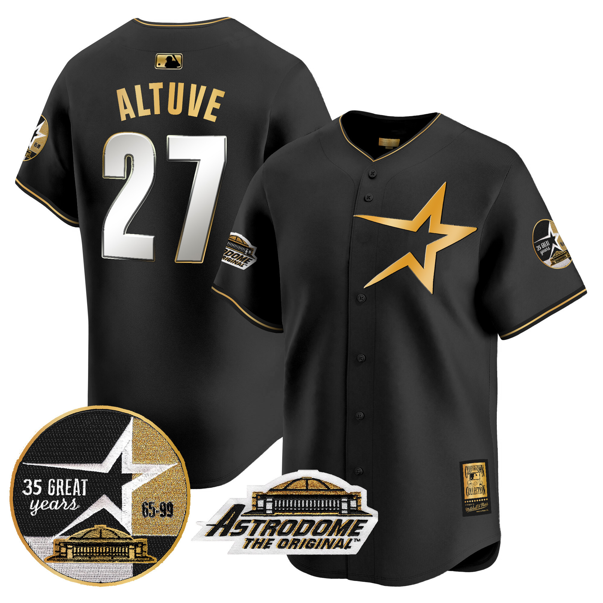 Men's Astros 1999 Throwback 35th & Astrodome Patch Vapor Premier Limited Jersey - All Stitched