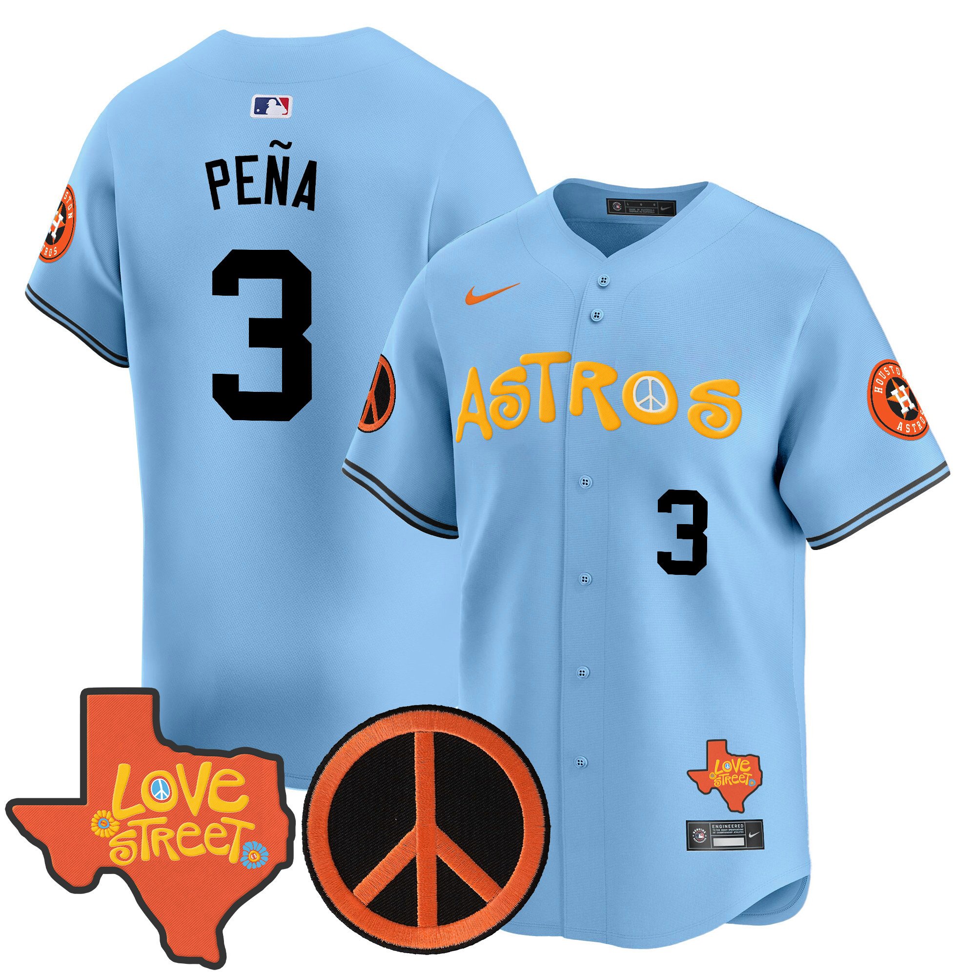 Men's Astros Love Street & Peace Sign Patch Vapor Premier Limited Jersey - All Stitched