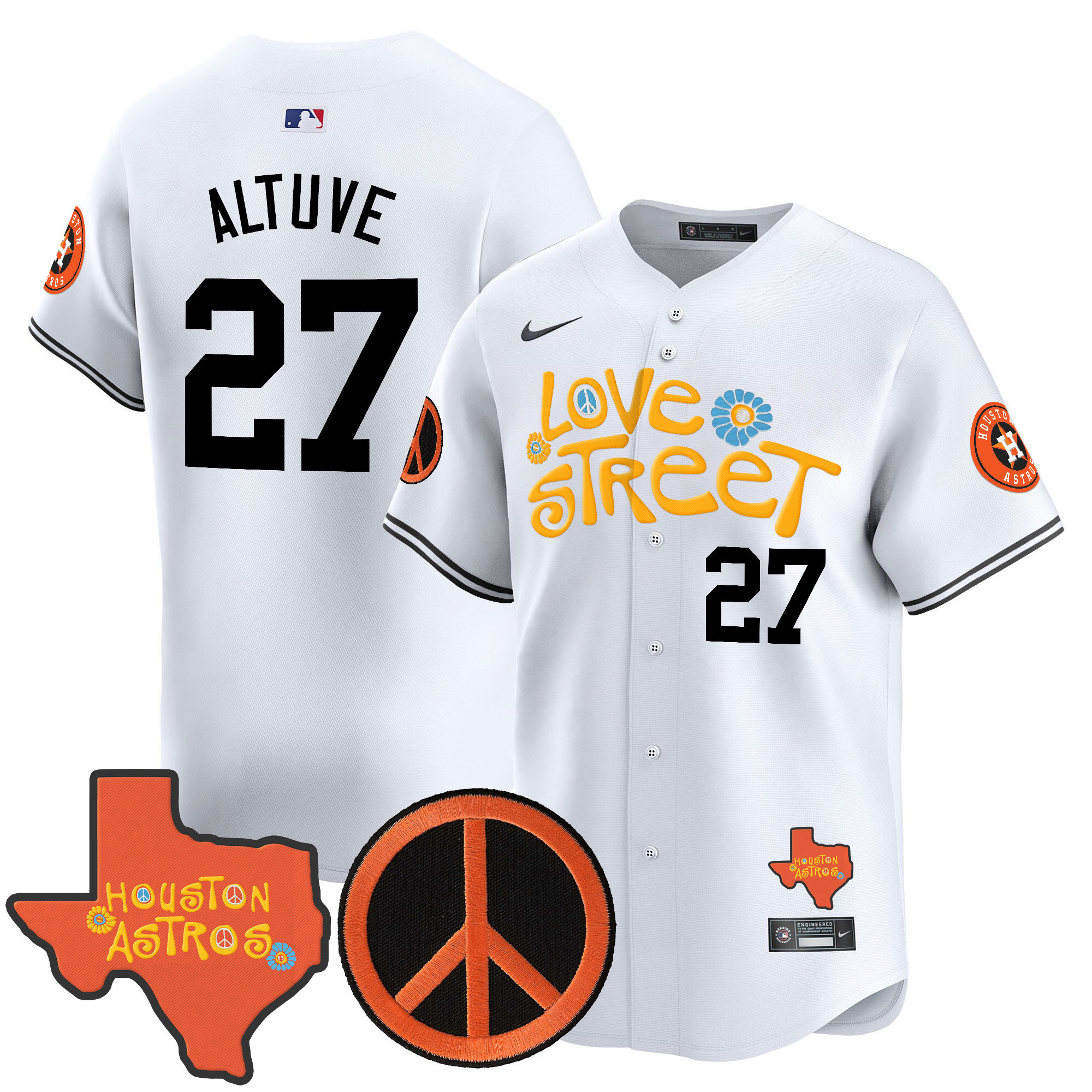 Men's Astros Love Street & Peace Sign Patch Vapor Premier Limited Jersey V3 - All Stitched